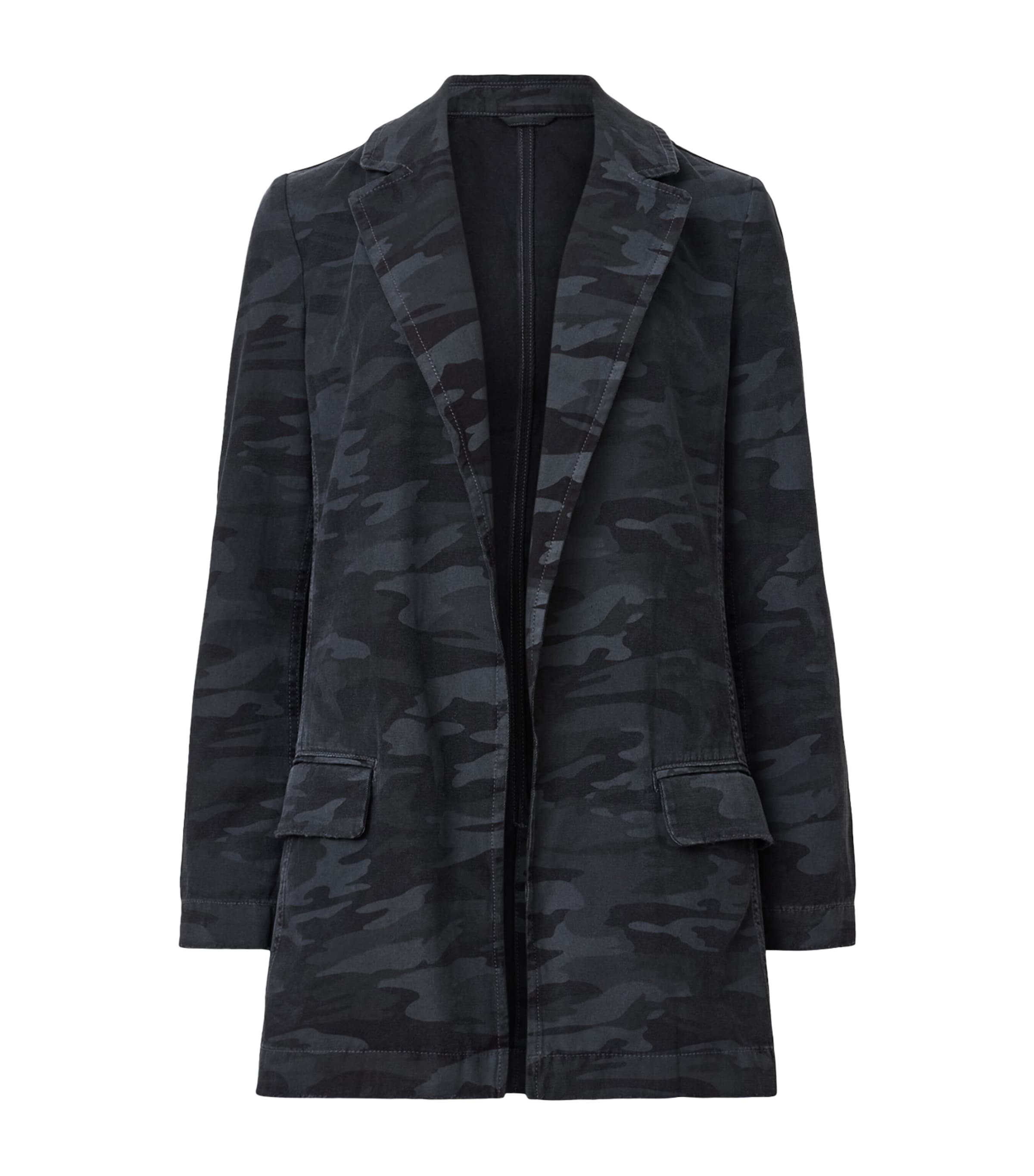 Allsaints Womens Camo Ink Blue Aleida Notch-lapel Tailored Denim Blazer In Black