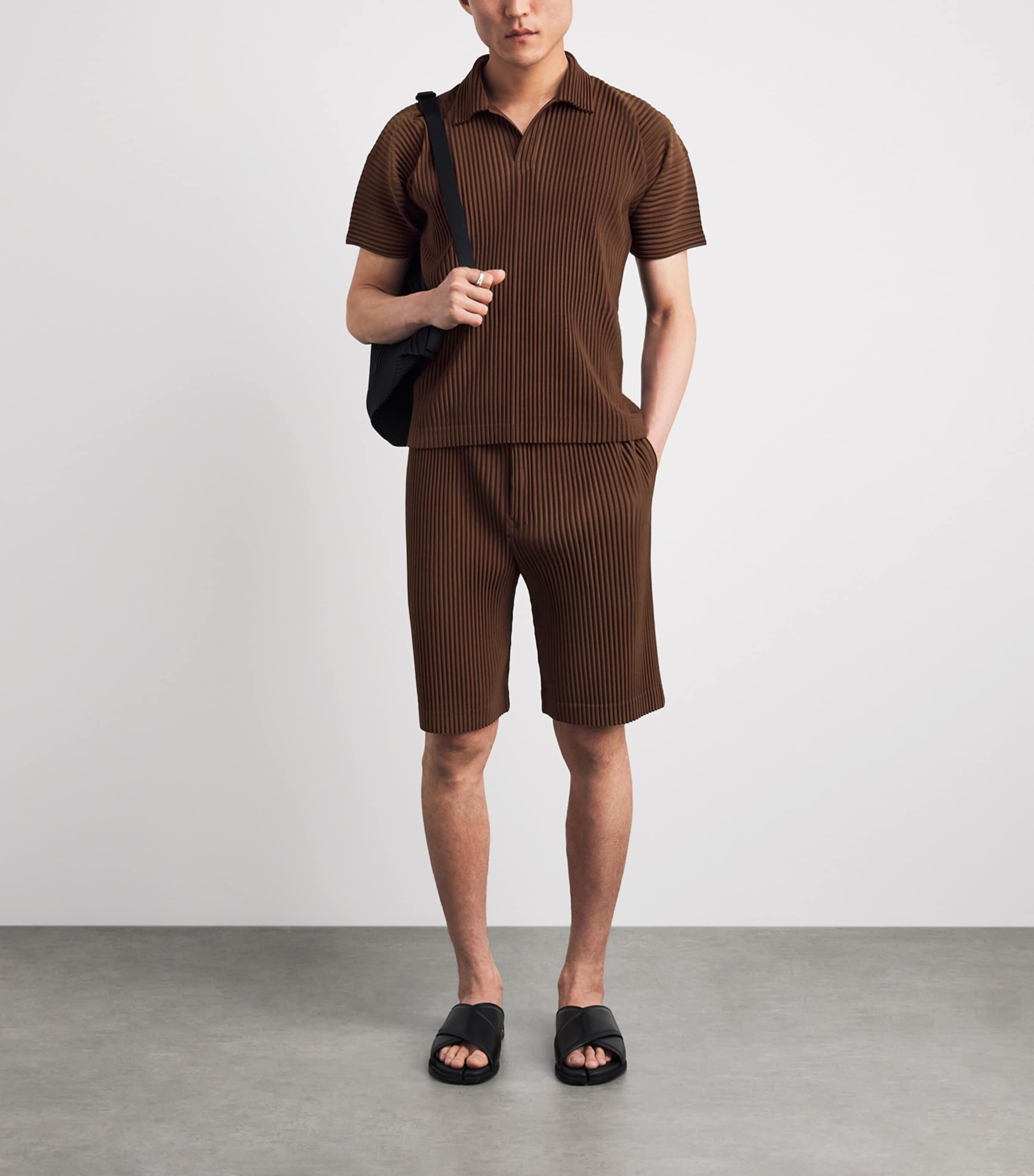 Homme Plissé Issey Miyake Mens Pleated Shorts Anchor Brown Image 2
