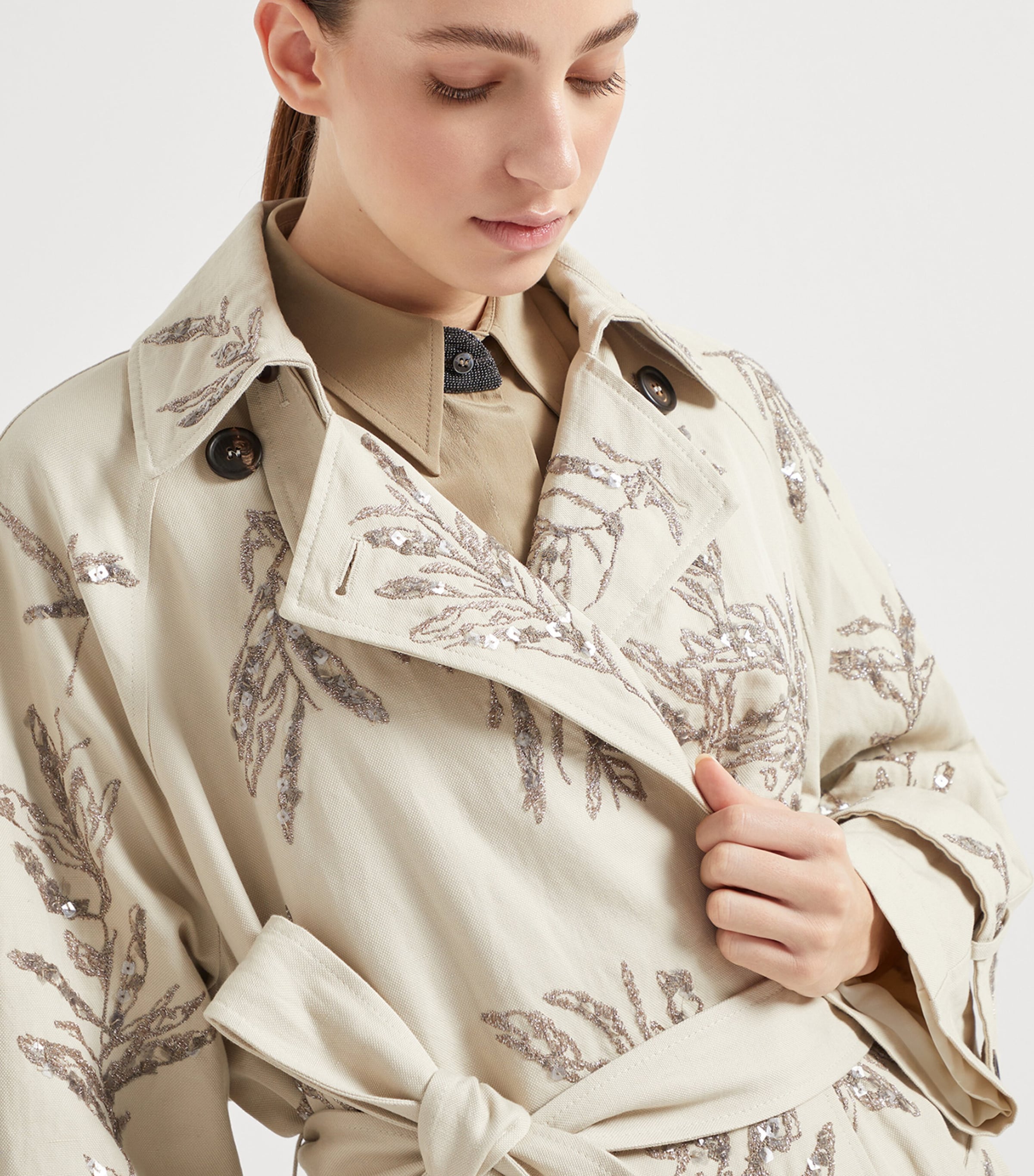 Brunello Cucinelli Cotton-Linen Floral Trench Coat | Harrods US