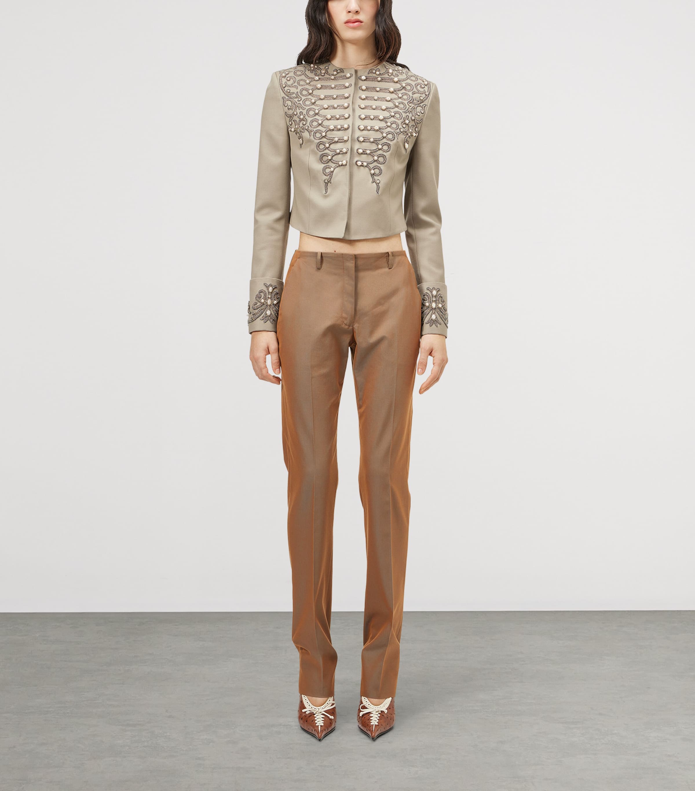 McQueen Womens Wool Beaded Cropped Jacket Image 2
