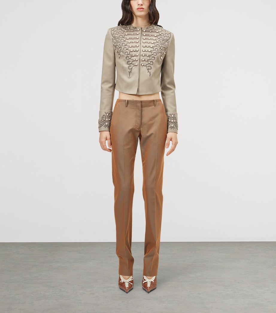 McQueen Womens Wool Beaded Cropped Jacket Image 2
