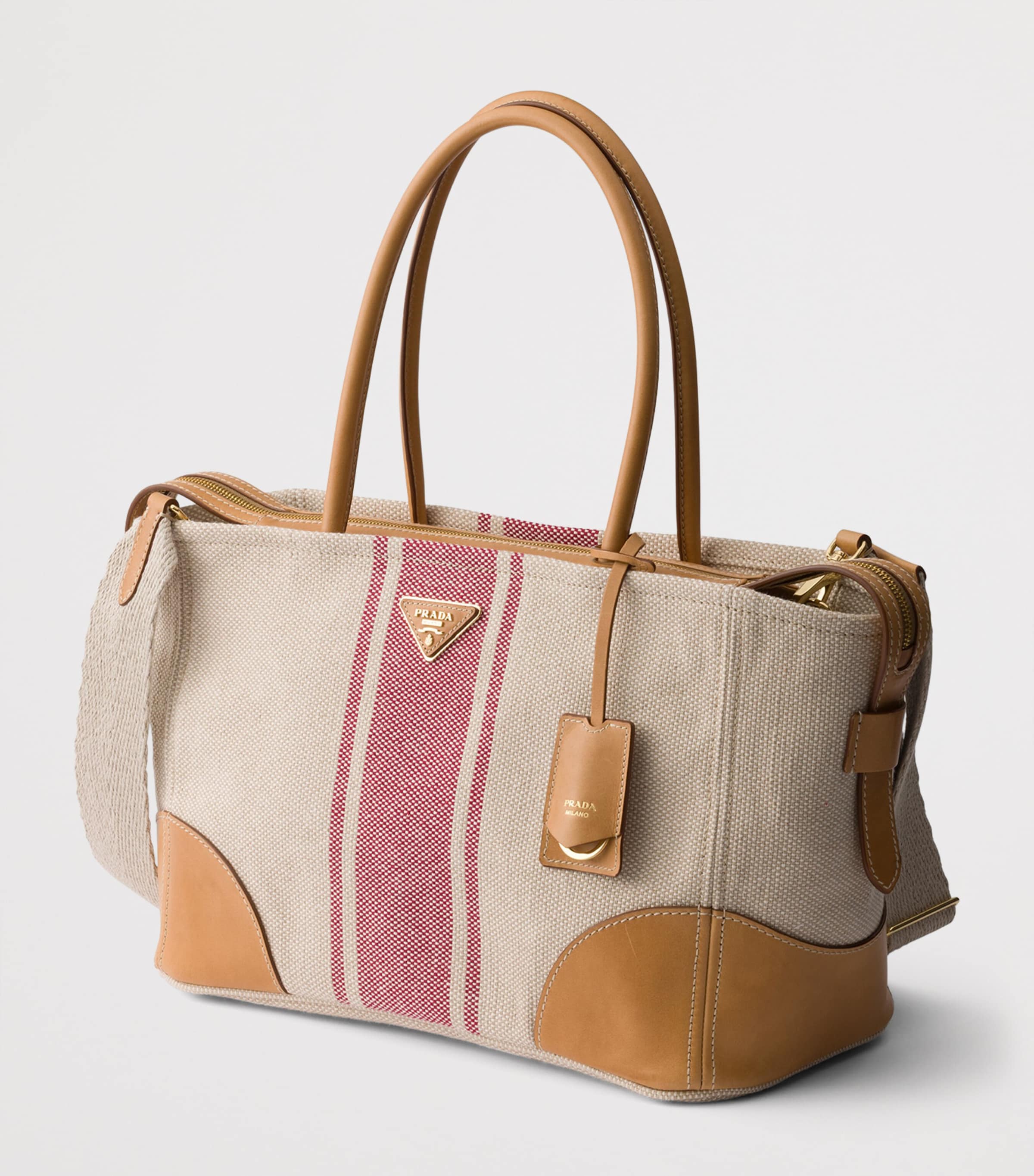 Prada Canvas and Leather Tote Bag Neutral Image 2