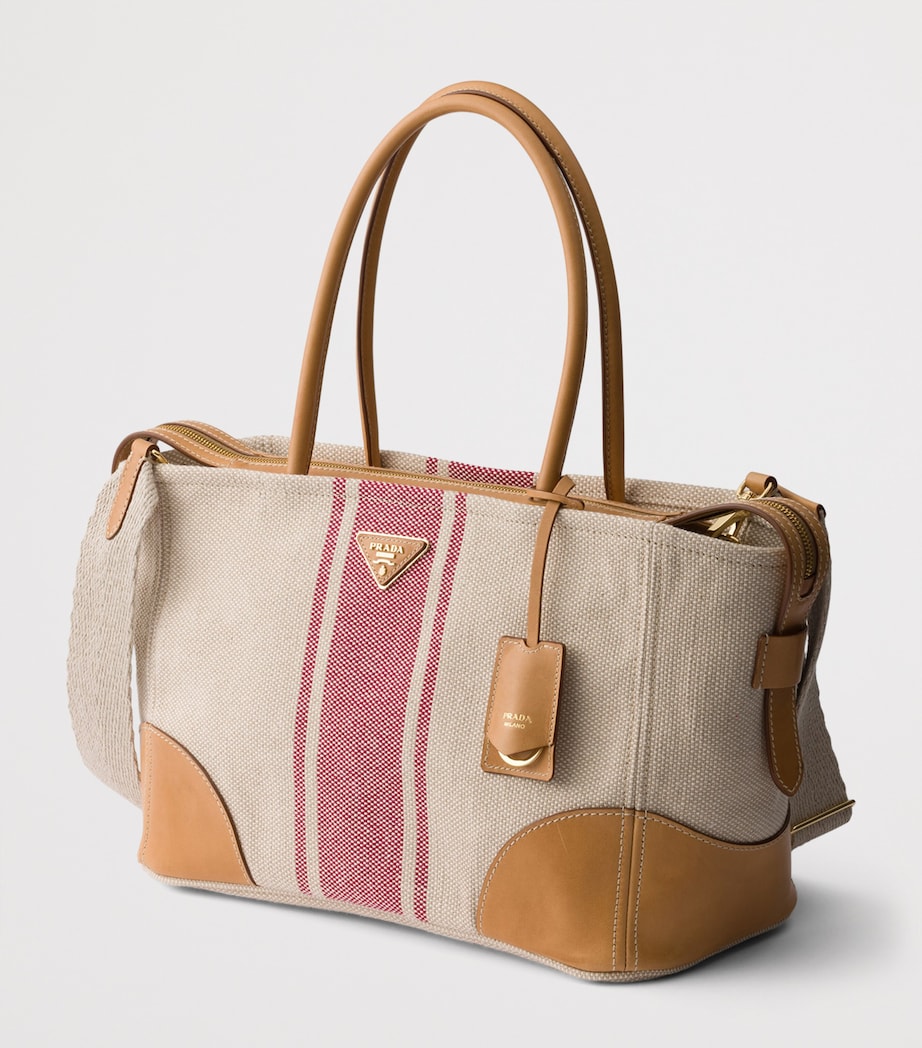 Prada Canvas and Leather Tote Bag Neutral Image 2