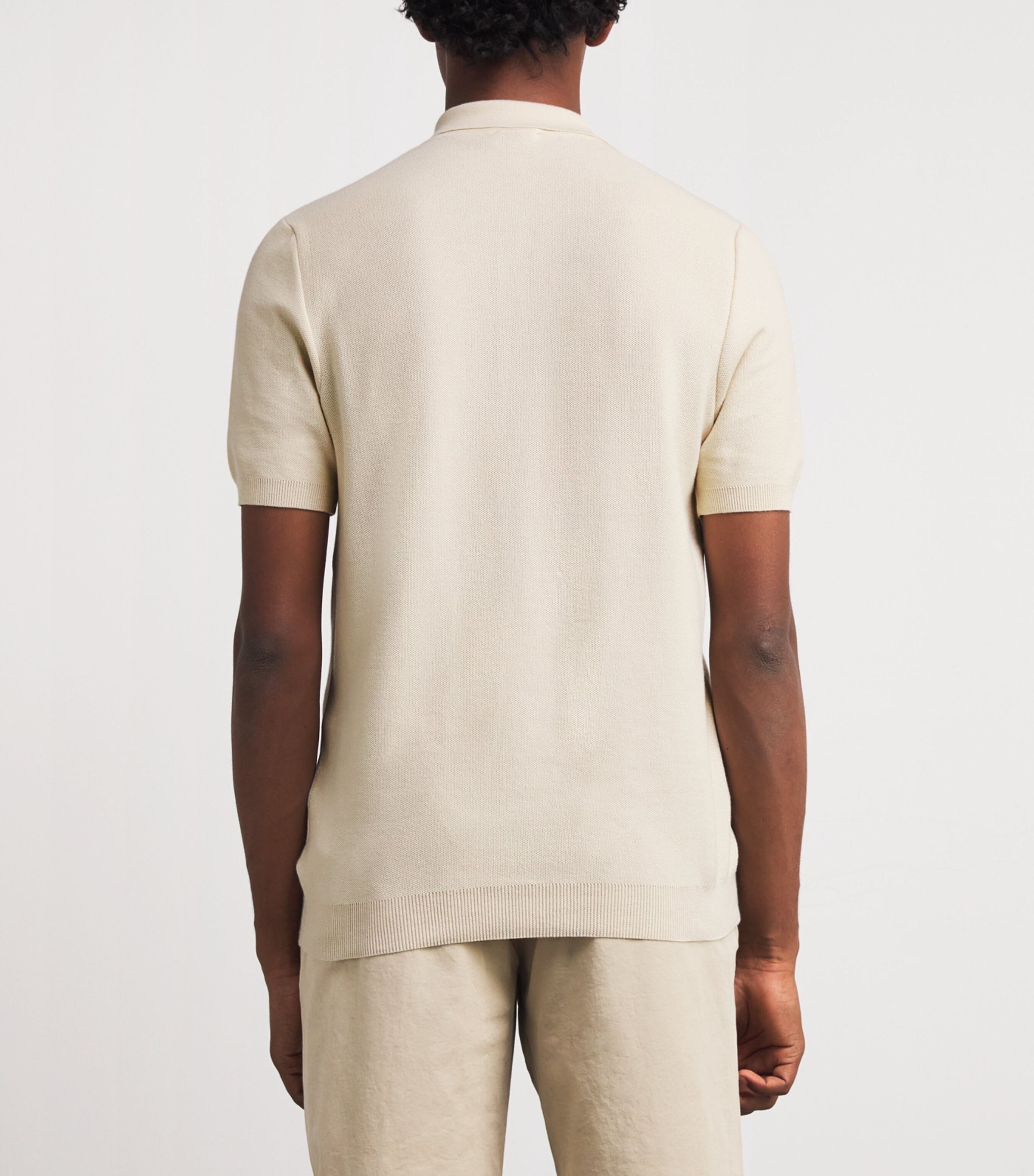 Sunspel Mens Cotton Fine Texture Polo Shirt Whcr Ecru Image 4
