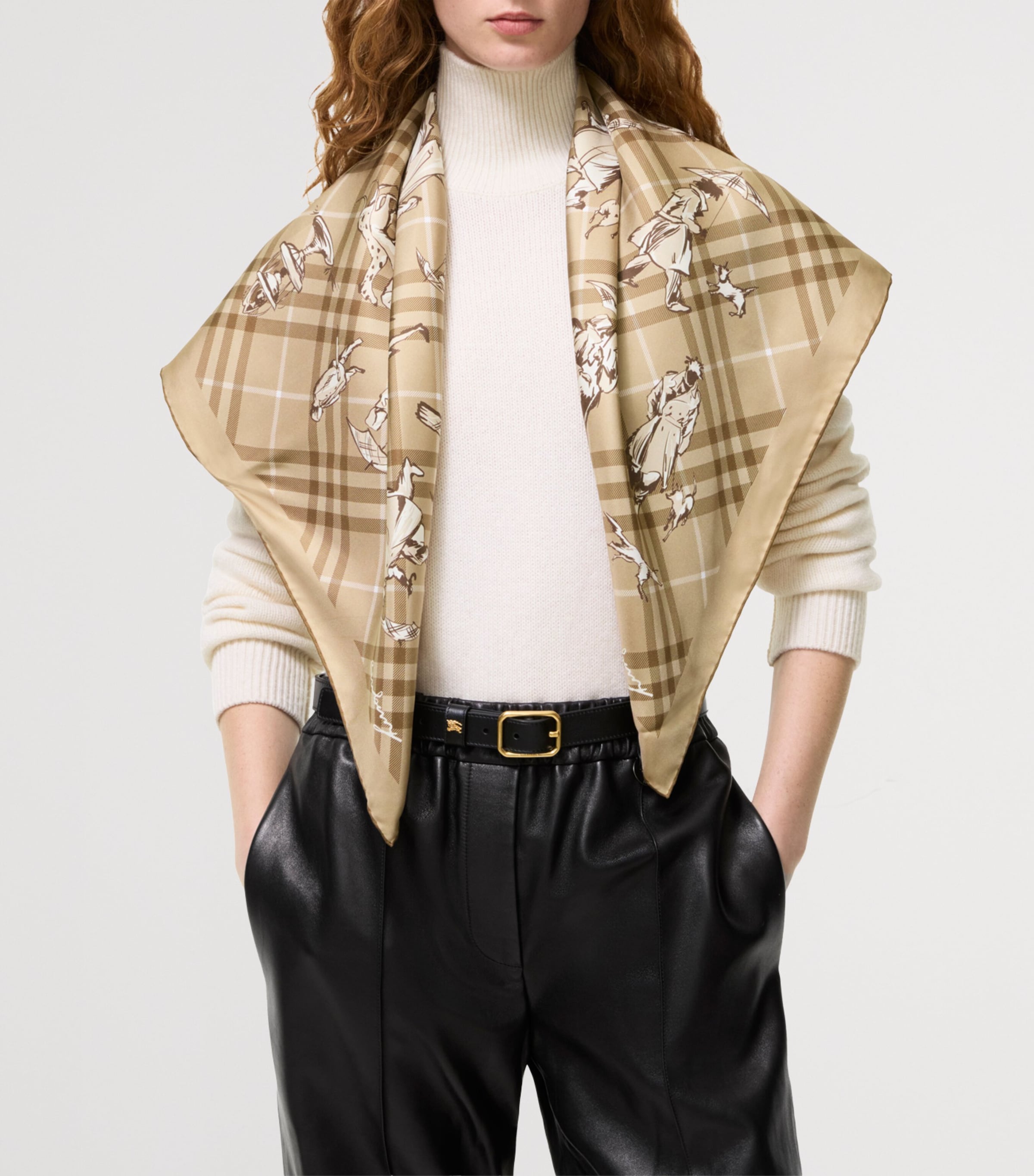 Burberry Silk Check Mates Scarf Finch Beige Image 3
