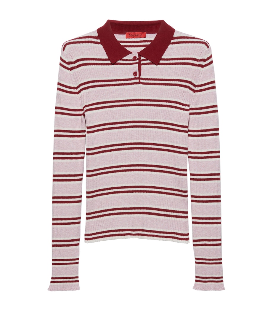 Rib-Knit Stripe Polo Sweater RED Image 1