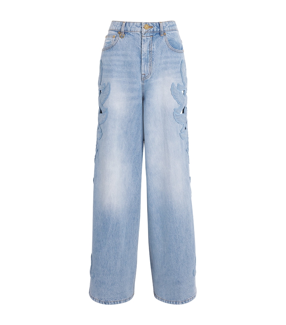 Zimmermann Womens Appliqué Alchemy Flared Jeans Sea Foam Image 1