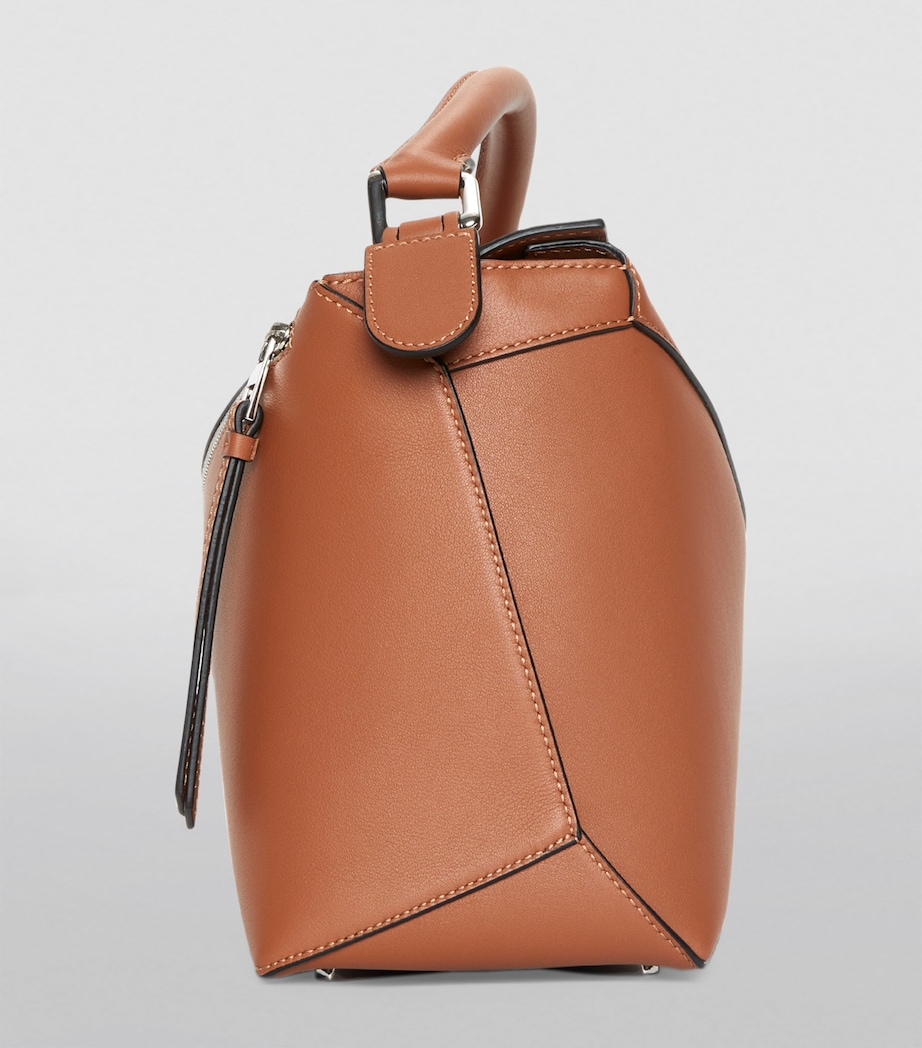 Leather Puzzle Edge Top-Handle Bag TAN Image 3
