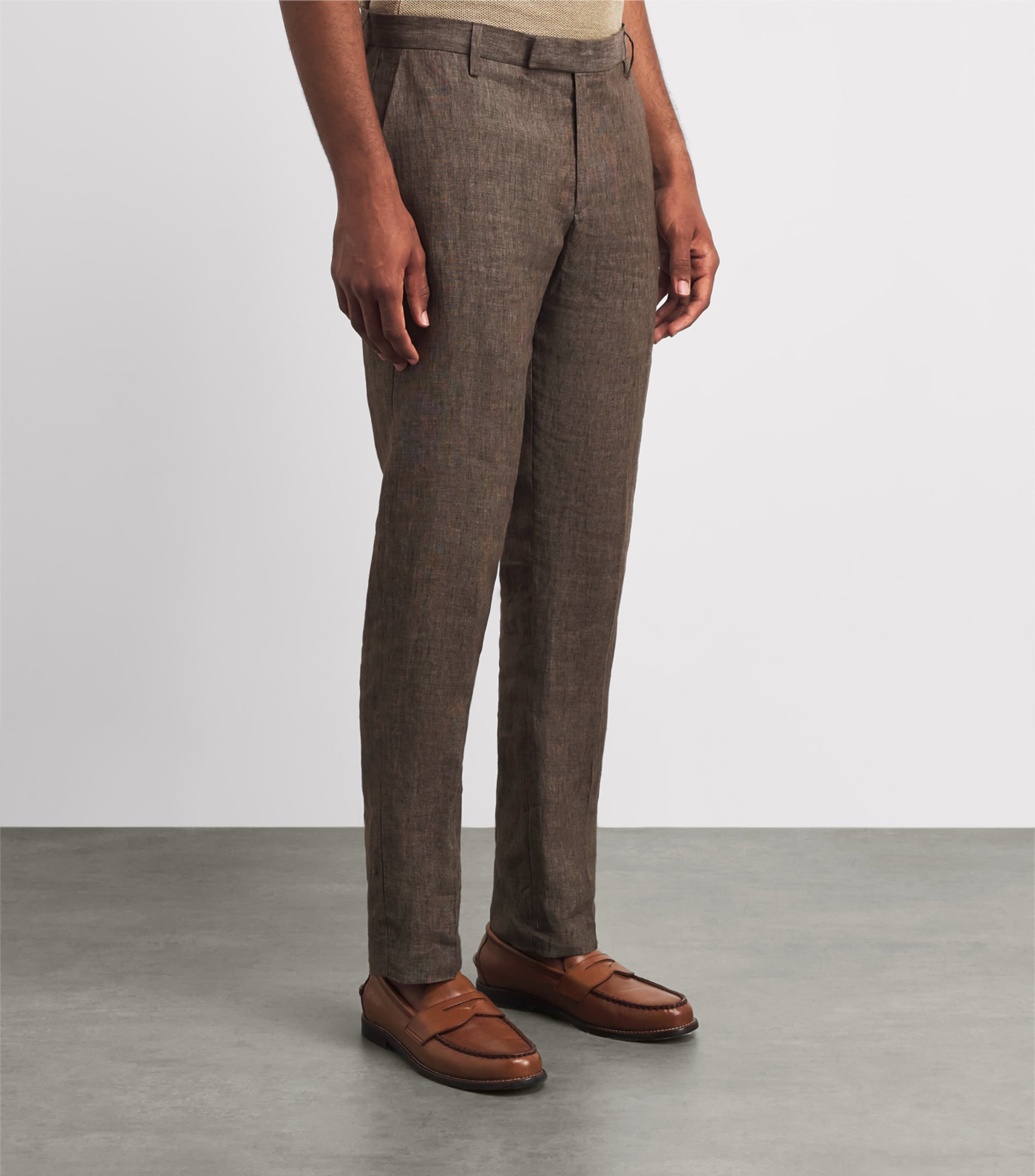 Sunspel Mens Linen Slim Trousers Brgw Dark Walnu Image 4