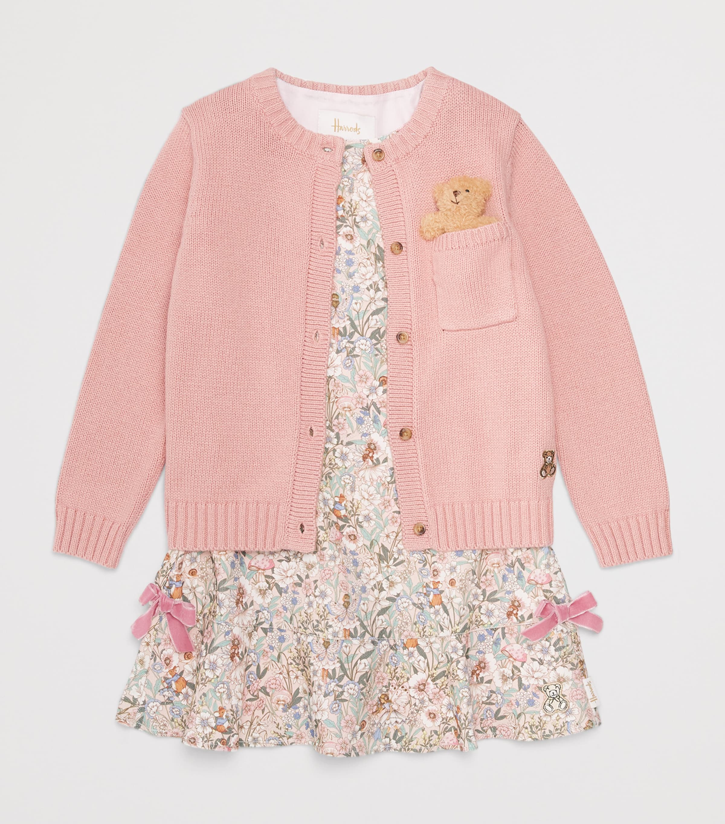 Harrods Cotton Woodland Print Pinafore Dress (2-8 Years) Pink Image 3