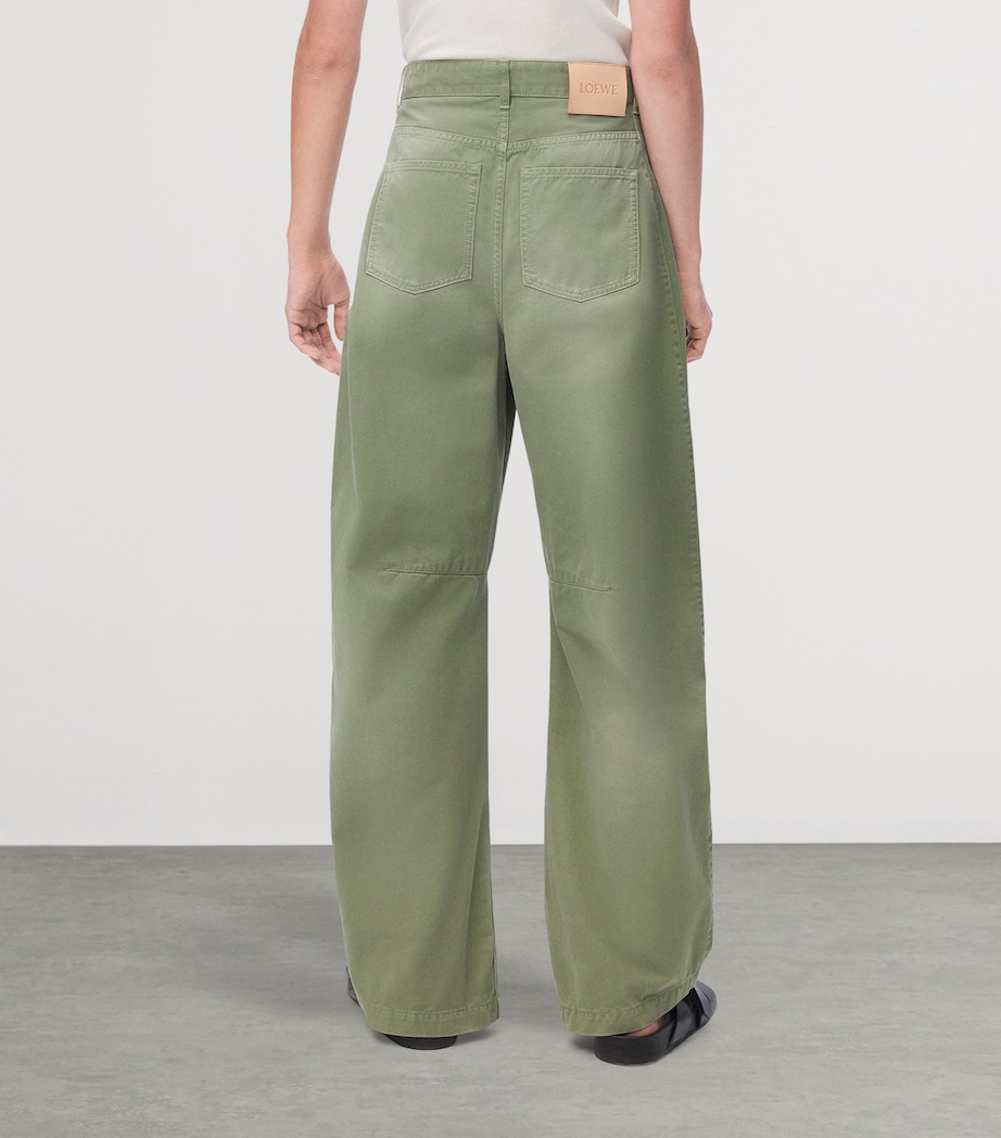 LOEWE x Paula's Ibiza Cotton Twill Washed Barrel Trousers Sage Image 4