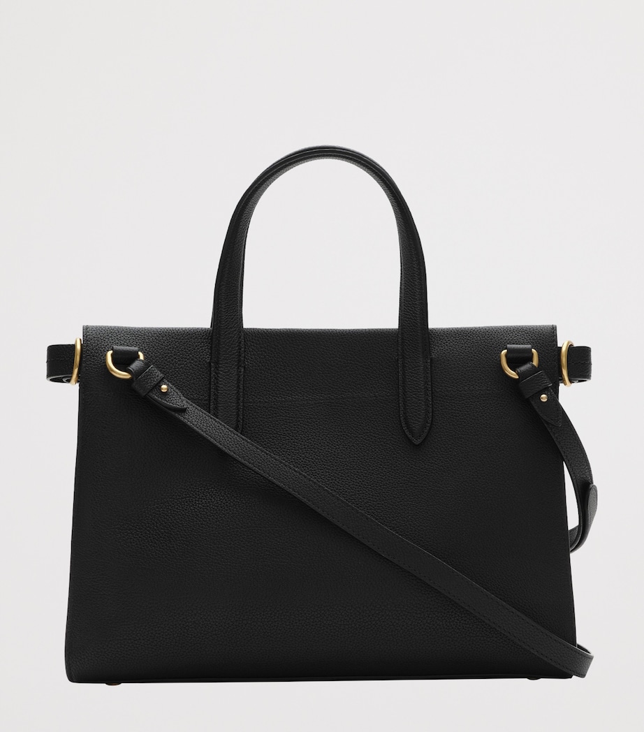 Burberry Small Leather Cotswolds Check Tote Bag Black Image 5