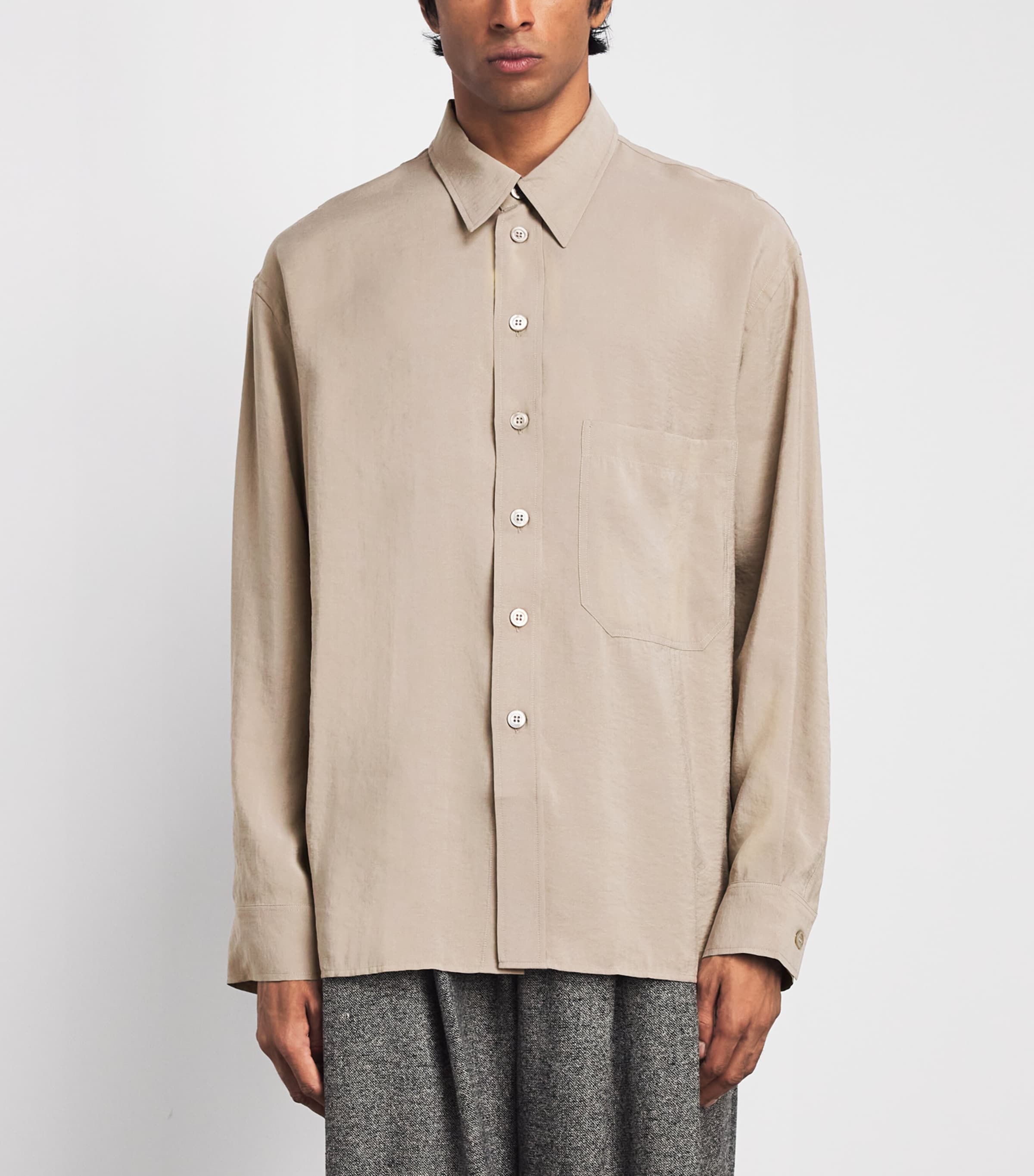 Studio Nicholson Mens Modal-Blend Emper Shirt Taupe Image 4