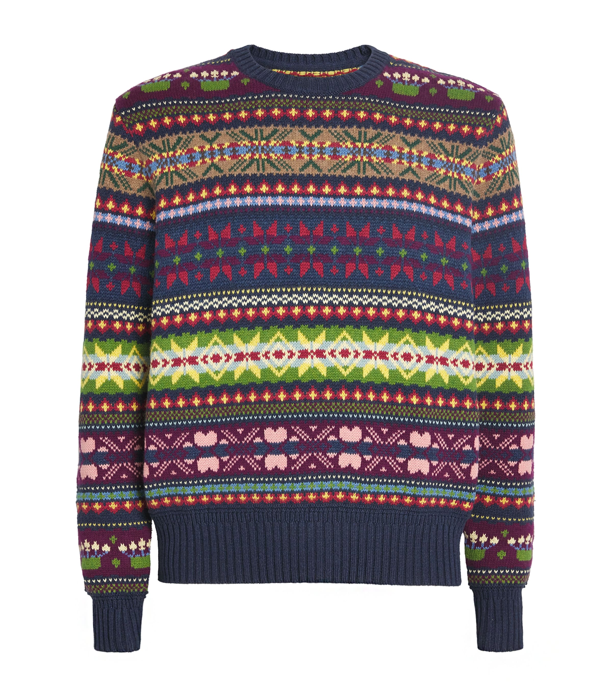 Polo Ralph Lauren Mens Cotton-Wool-Linen Aztec Sweater Blue Image 1