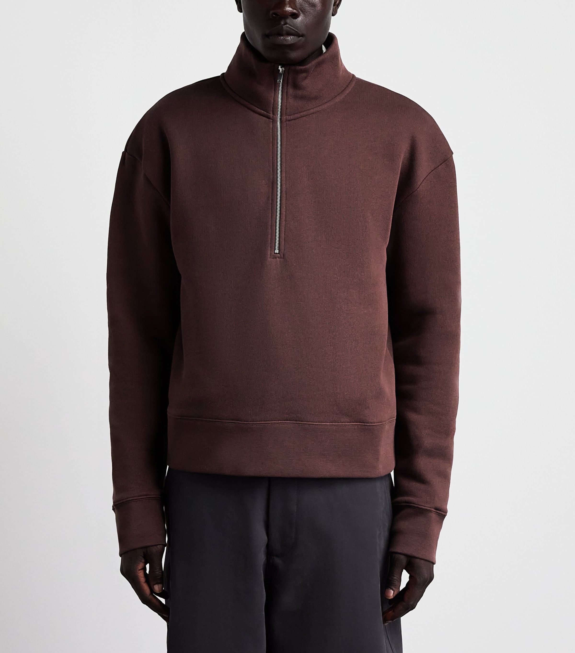 Studio Nicholson Mens Cotton Half-Zip Sweatshirt Chesnut Image 4