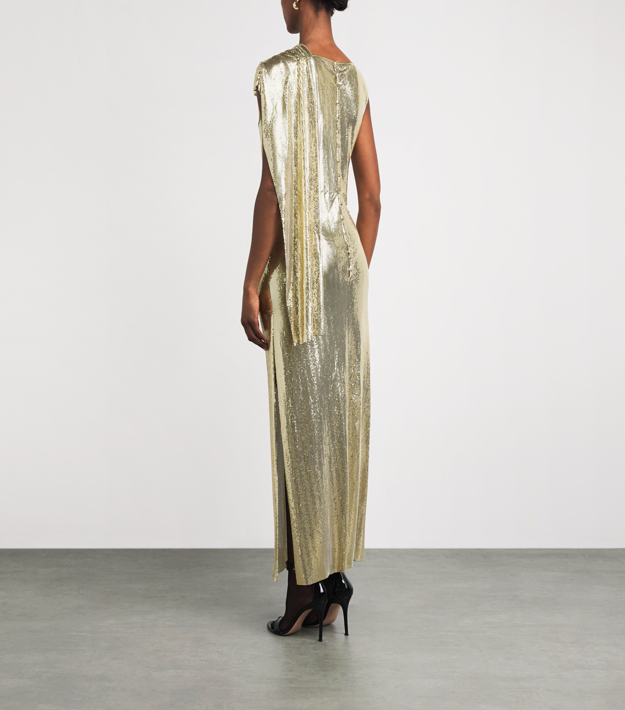 Rabanne Womens Chainmail Cape-Detail Gown Light Gold Image 4
