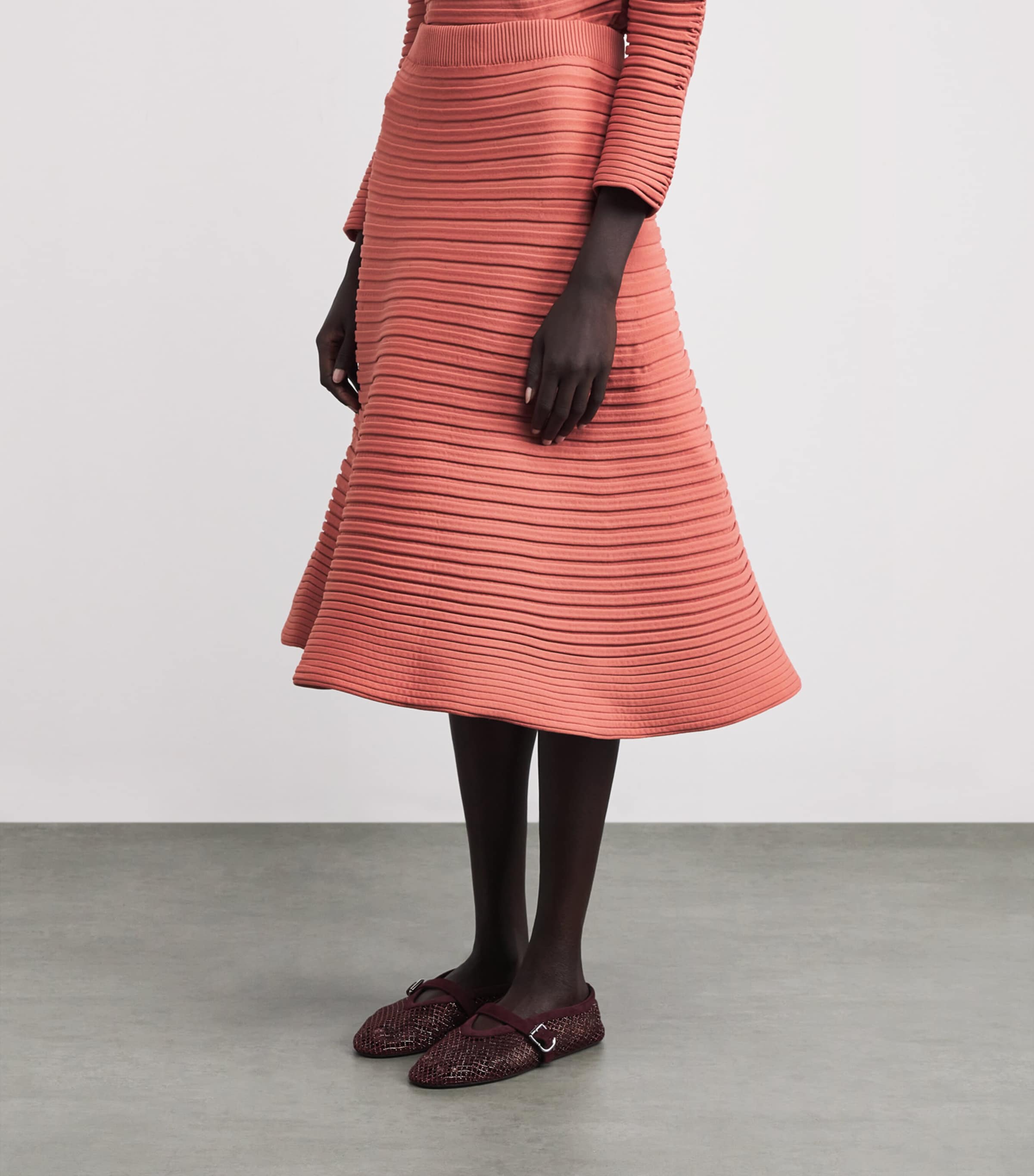 Bounce Knit Midi Skirt CORAL PINK Image 3