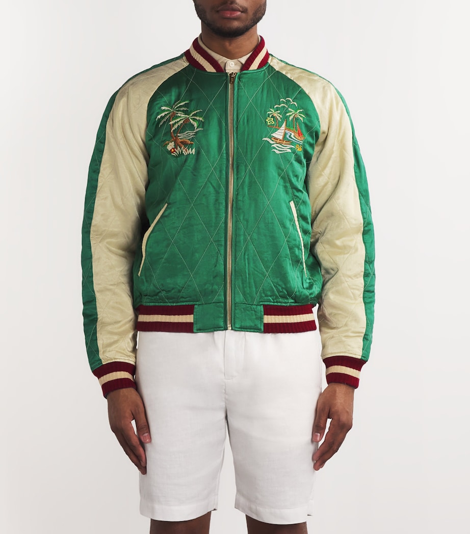 Polo Ralph Lauren Mens Satin Quilted Bomber Jacket Green/beig Image 3