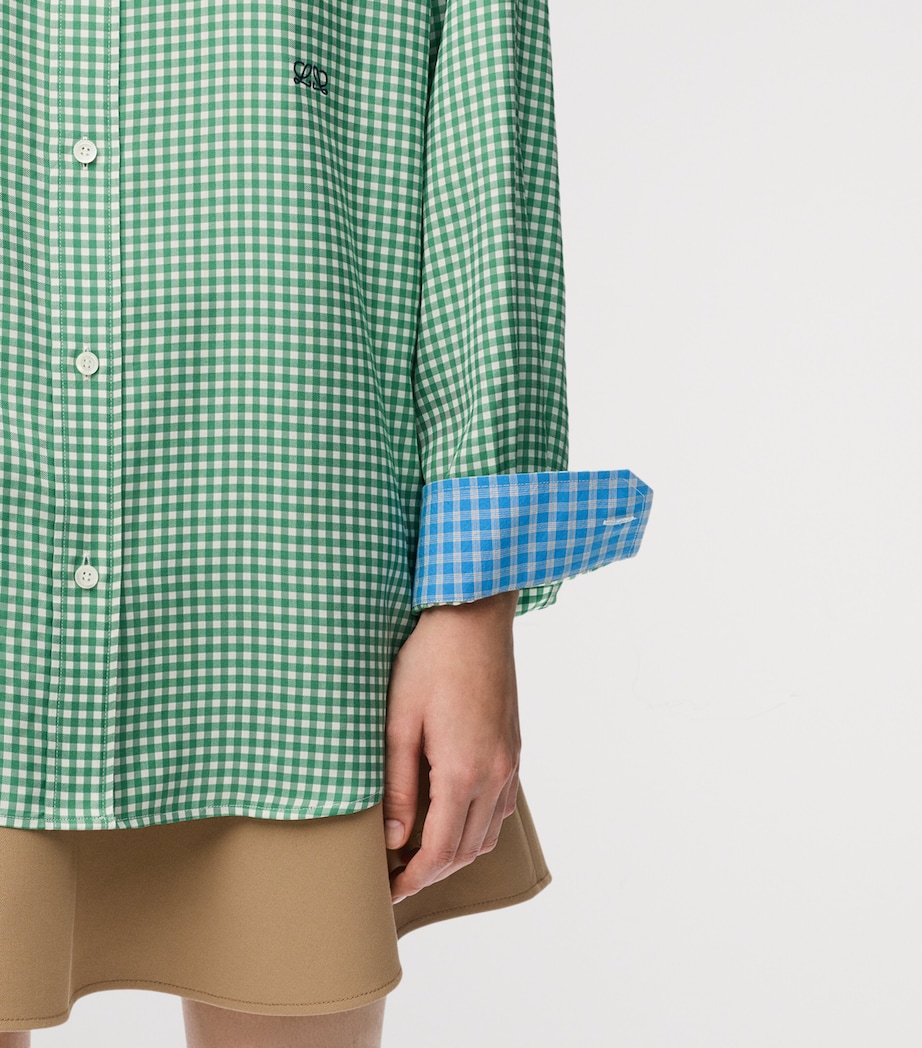 LOEWE Womens Silk-Blend Gingham Shirt Green/white Image 5