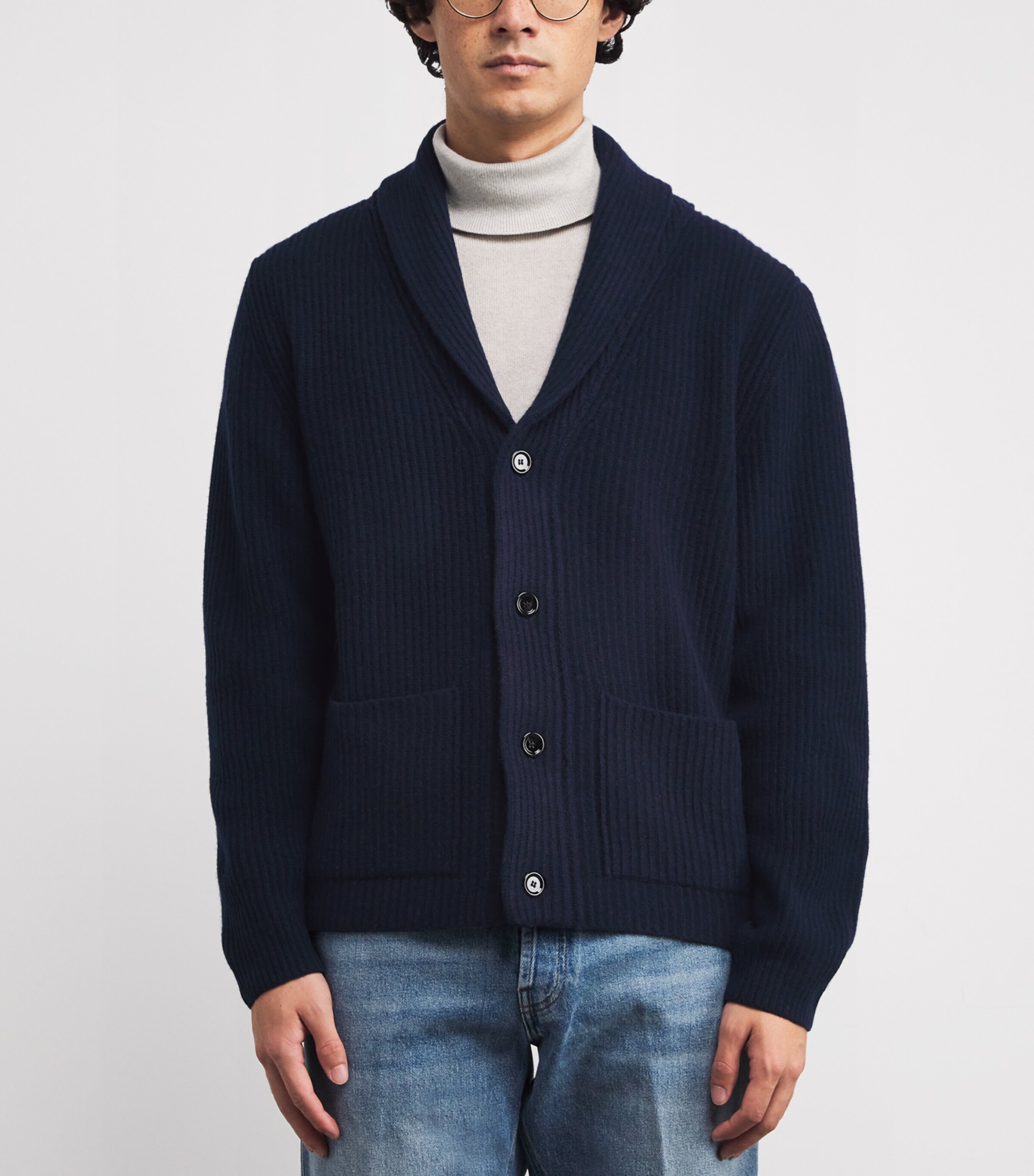 Wool-Cashmere Shawl-Collar Cardigan 850 NAVY Image 3