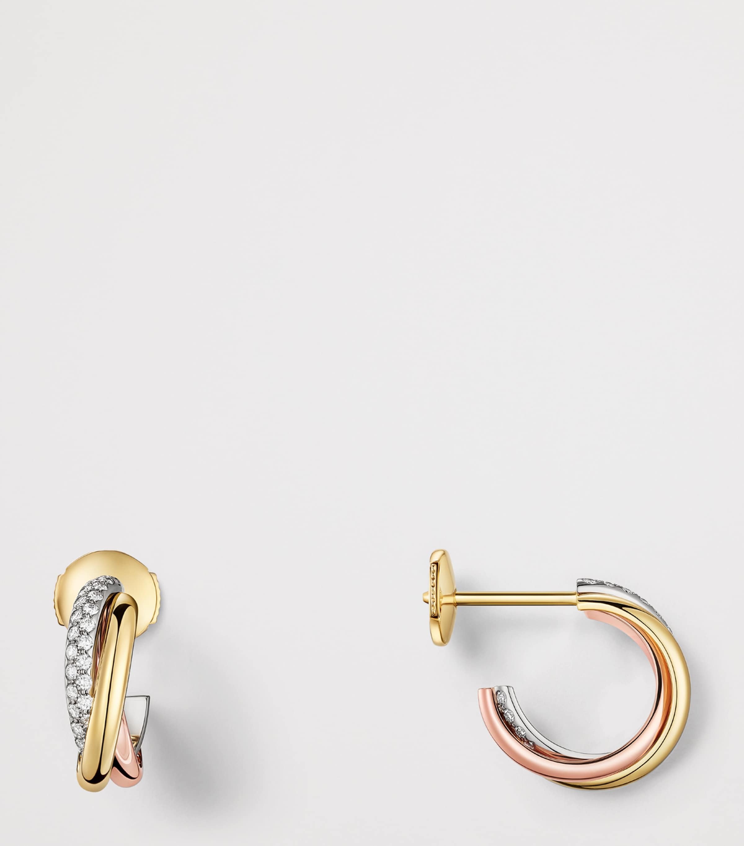 Cartier White, Yellow, Rose Gold and Diamond Trinity Earrings Wg, Rg, Yg Image 3