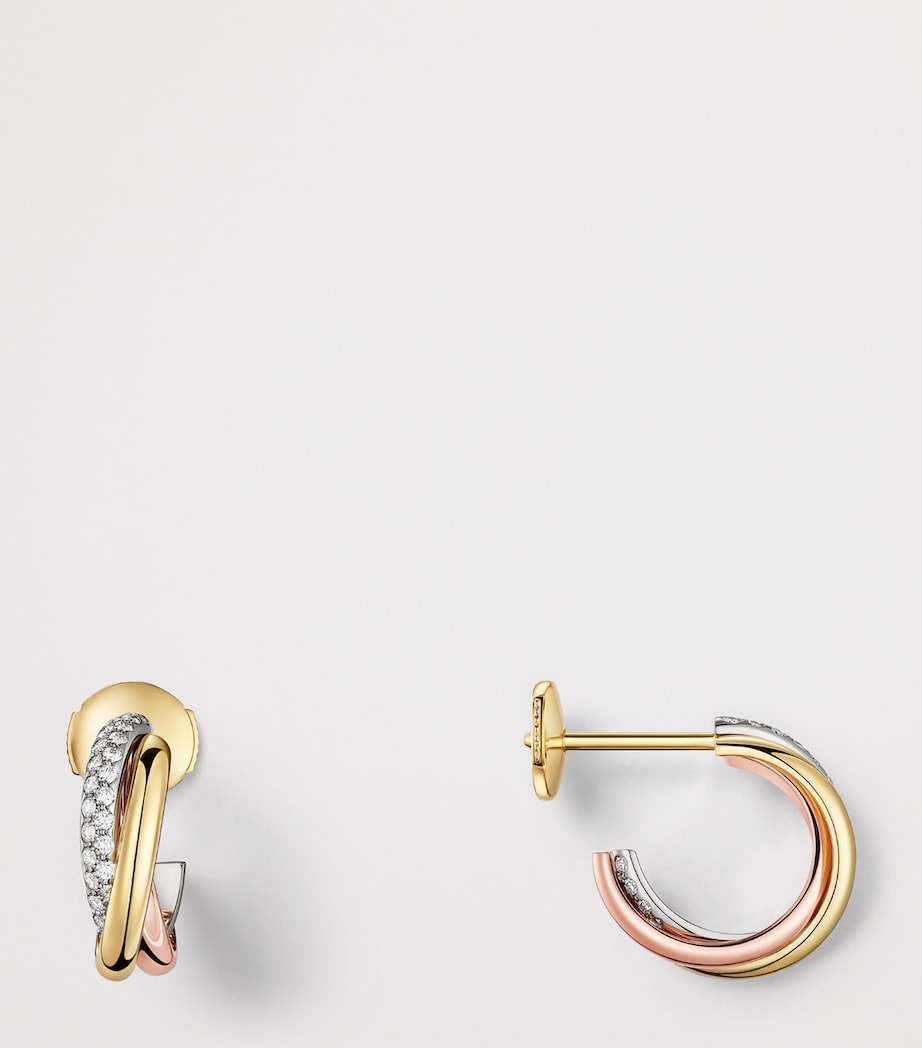 Cartier White, Yellow, Rose Gold and Diamond Trinity Earrings Wg, Rg, Yg Image 3