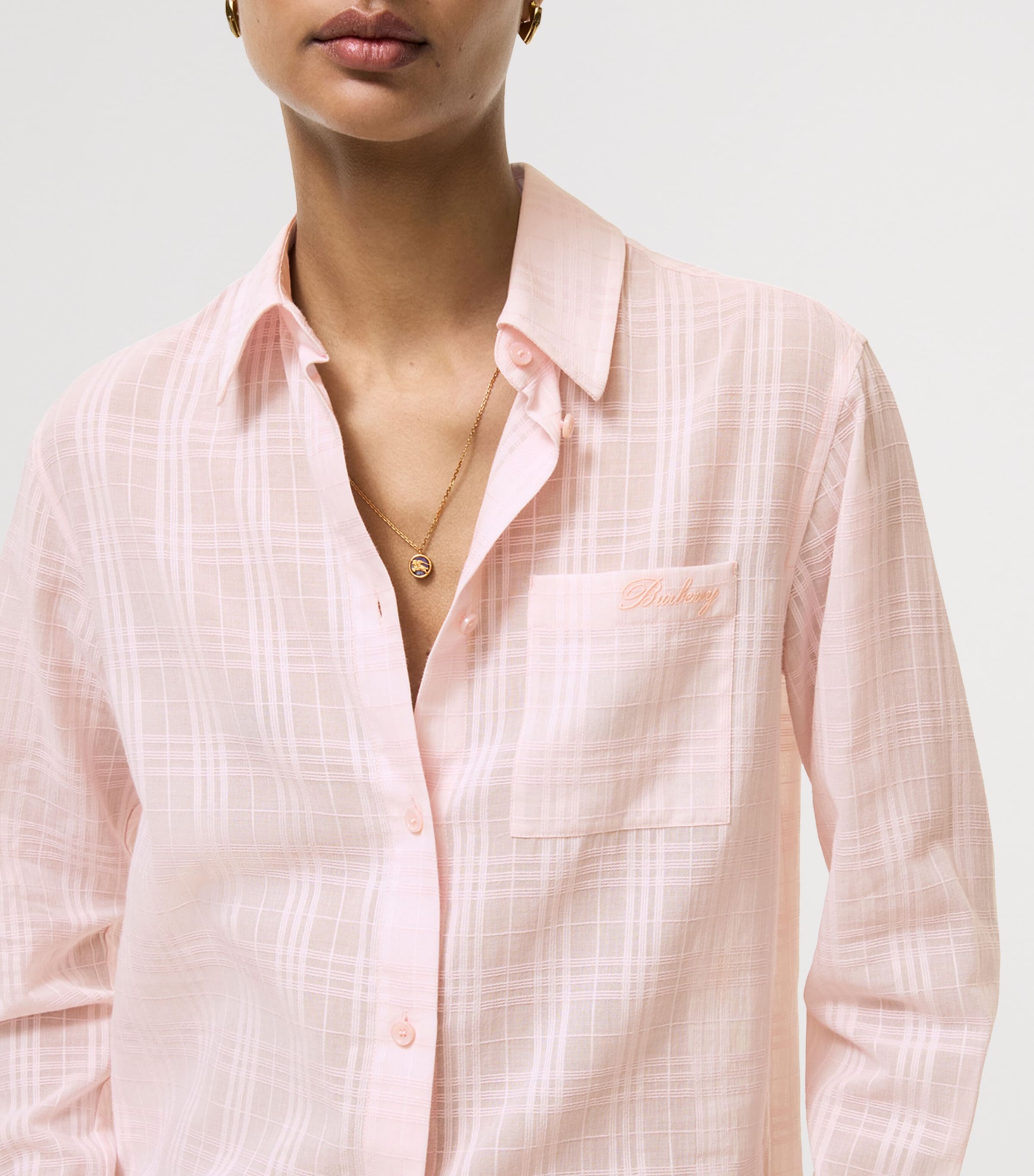 Burberry Womens Cotton Check Shirt Frosty Pink Ip Check Image 3