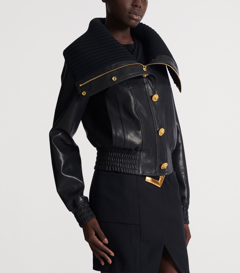 Leather Bomber Jacket 0PA NOIR Image 5