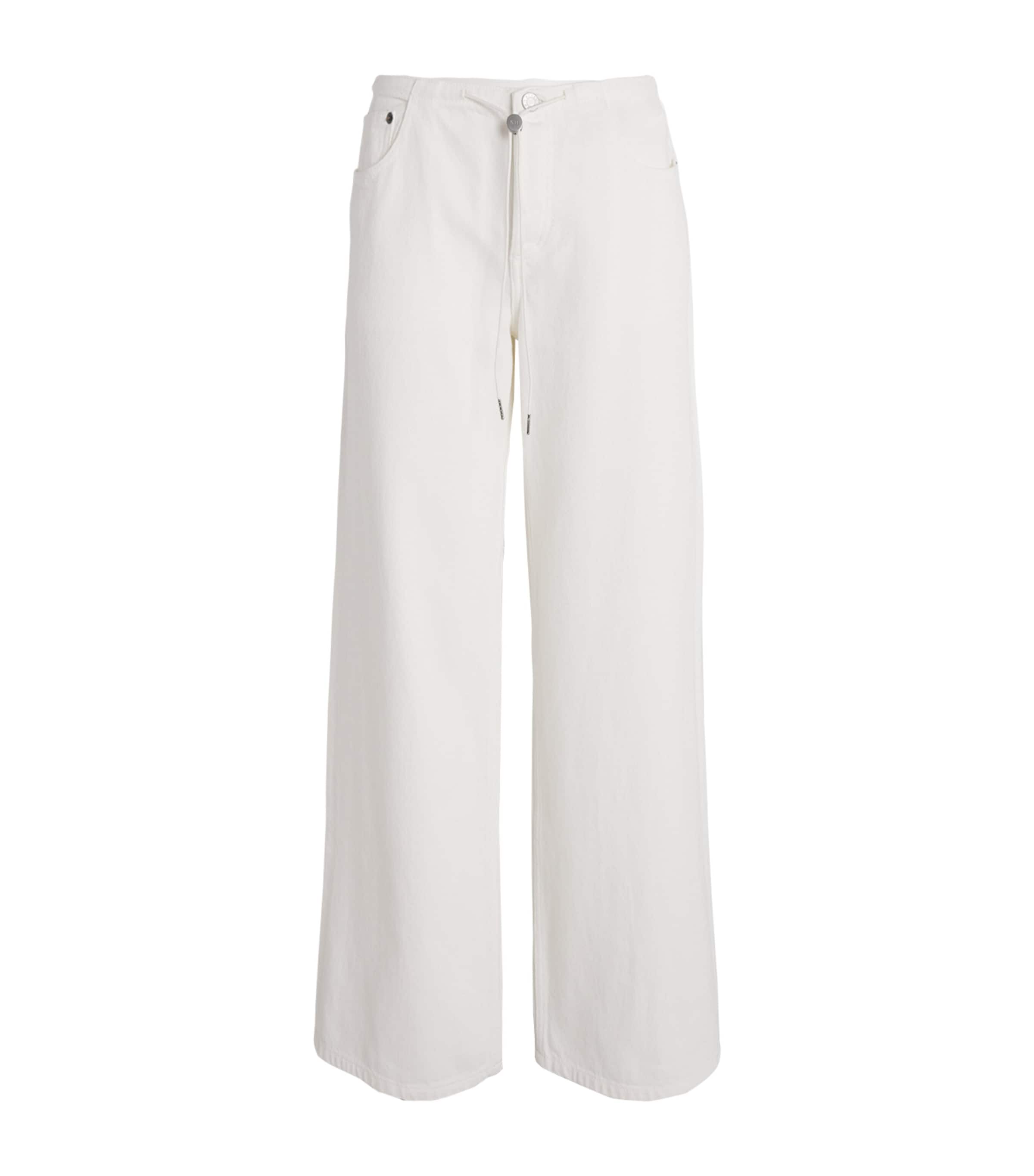 STILL HERE Womens Drawstring Sport Mid-Rise Wide-Leg Jeans Milk Image 1