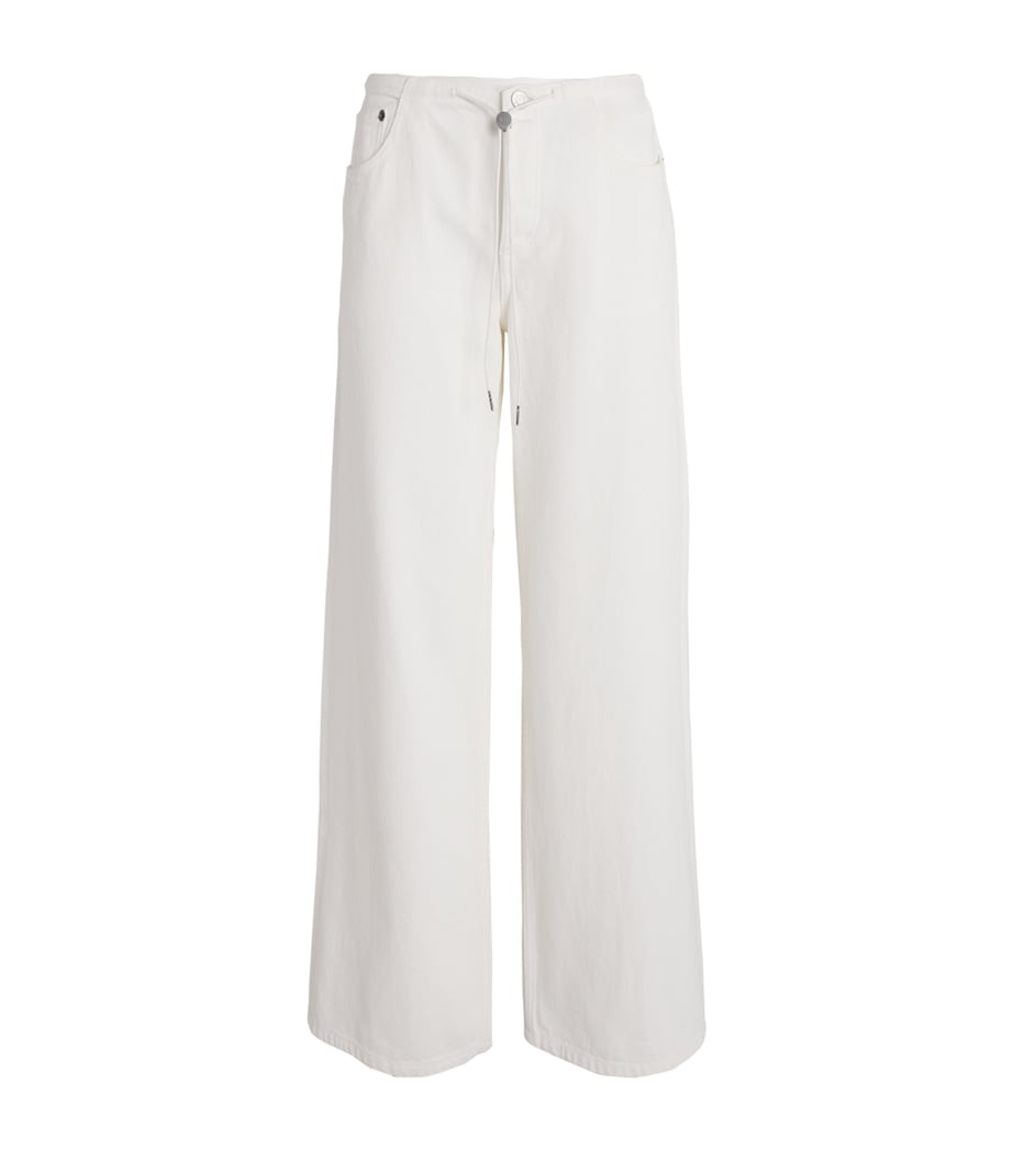 STILL HERE Womens Drawstring Sport Mid-Rise Wide-Leg Jeans Milk Image 1