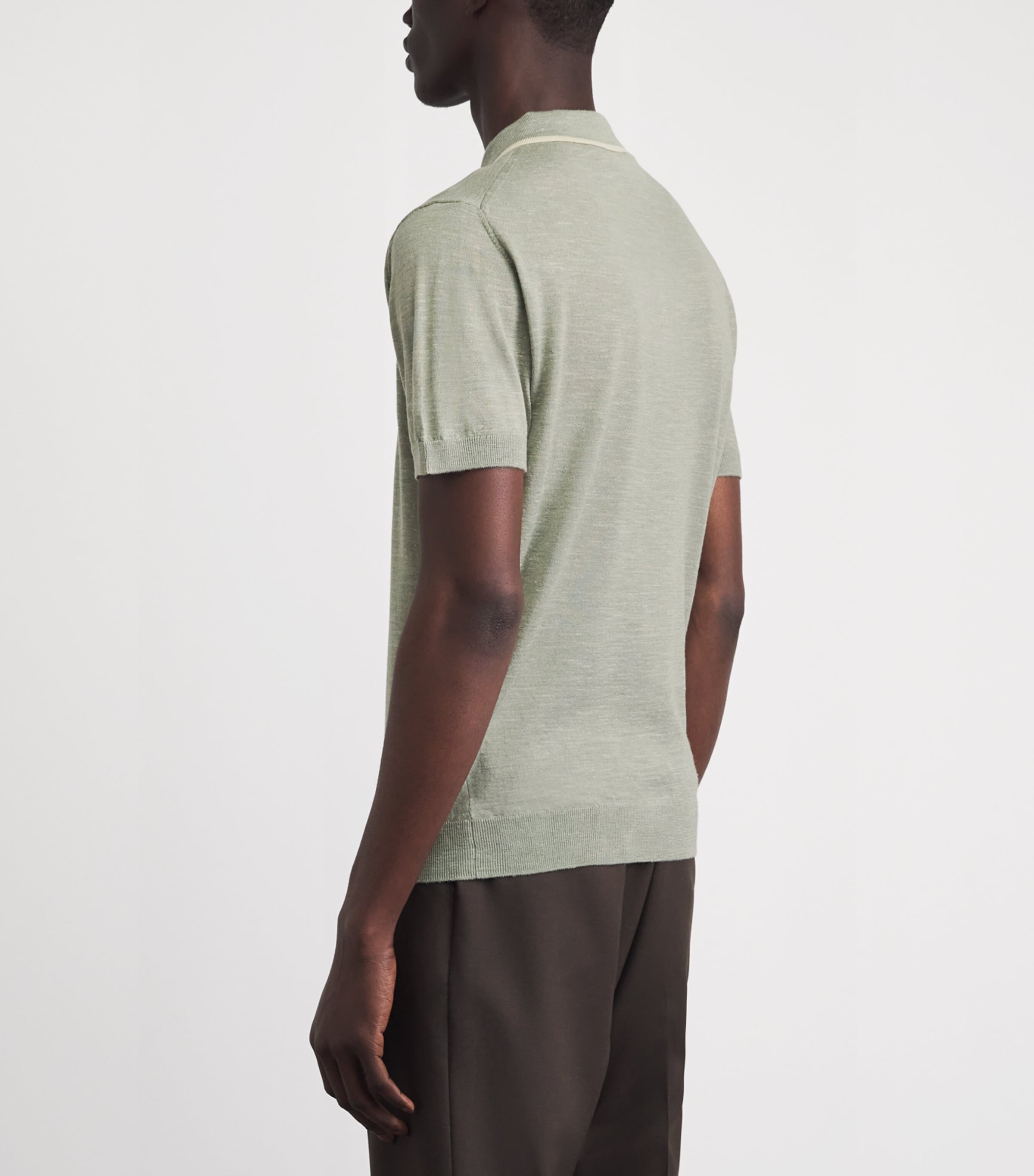 Corneliani Mens Virgin Wool-Silk-Linen Polo Shirt Green Coloured Image 5
