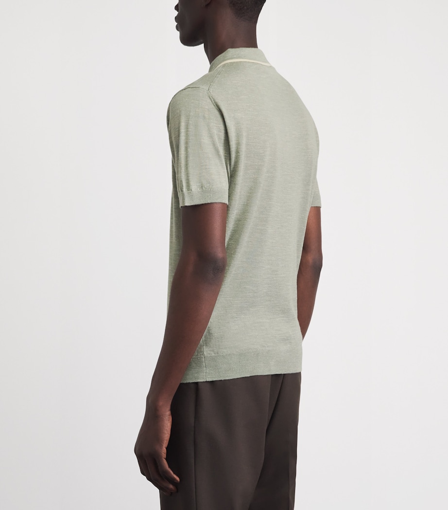 Corneliani Mens Virgin Wool-Silk-Linen Polo Shirt Green Coloured Image 5