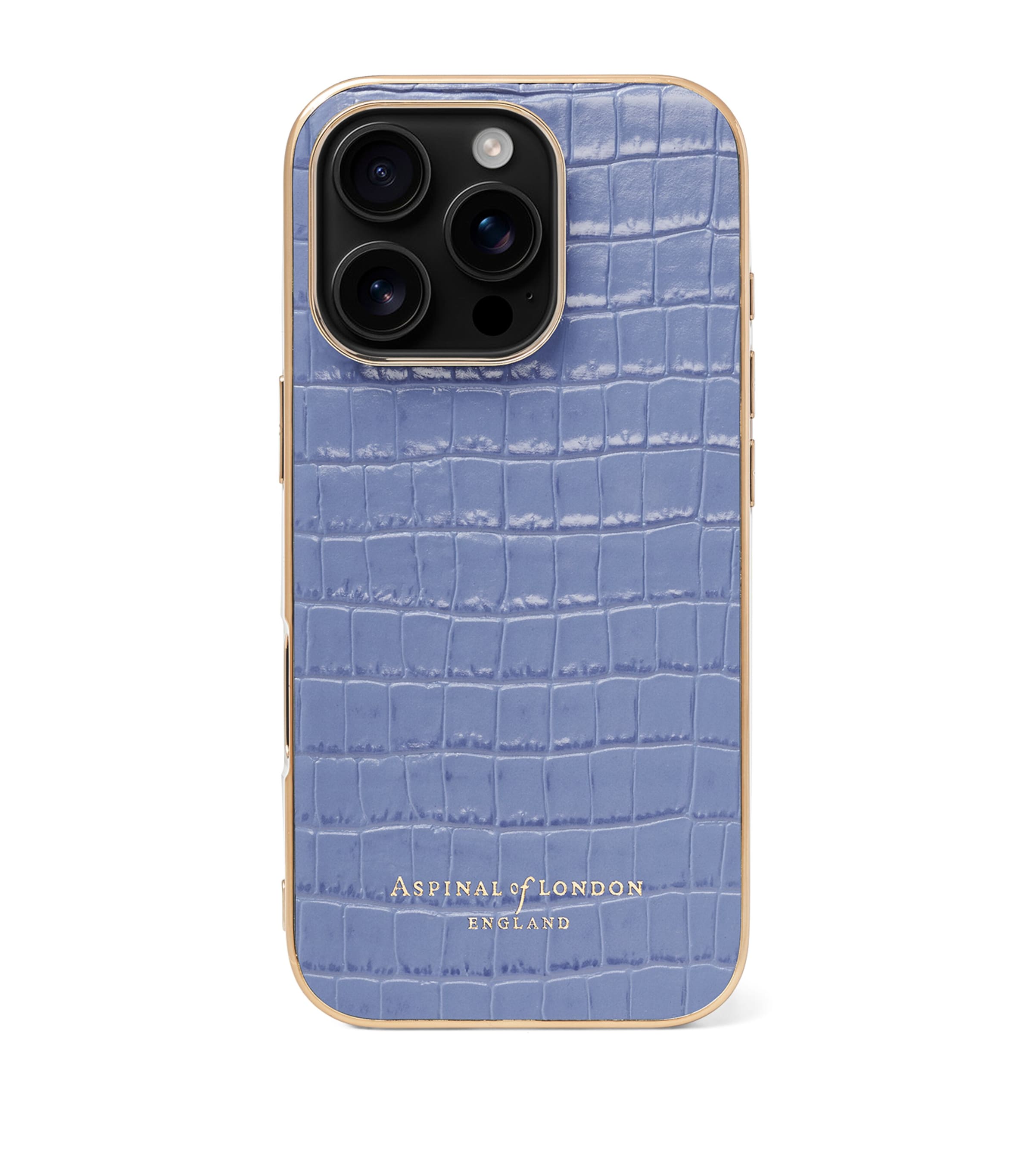 Aspinal Of London Croc-Embossed Leather iPhone 16 Pro Case Capri Blue Image 1