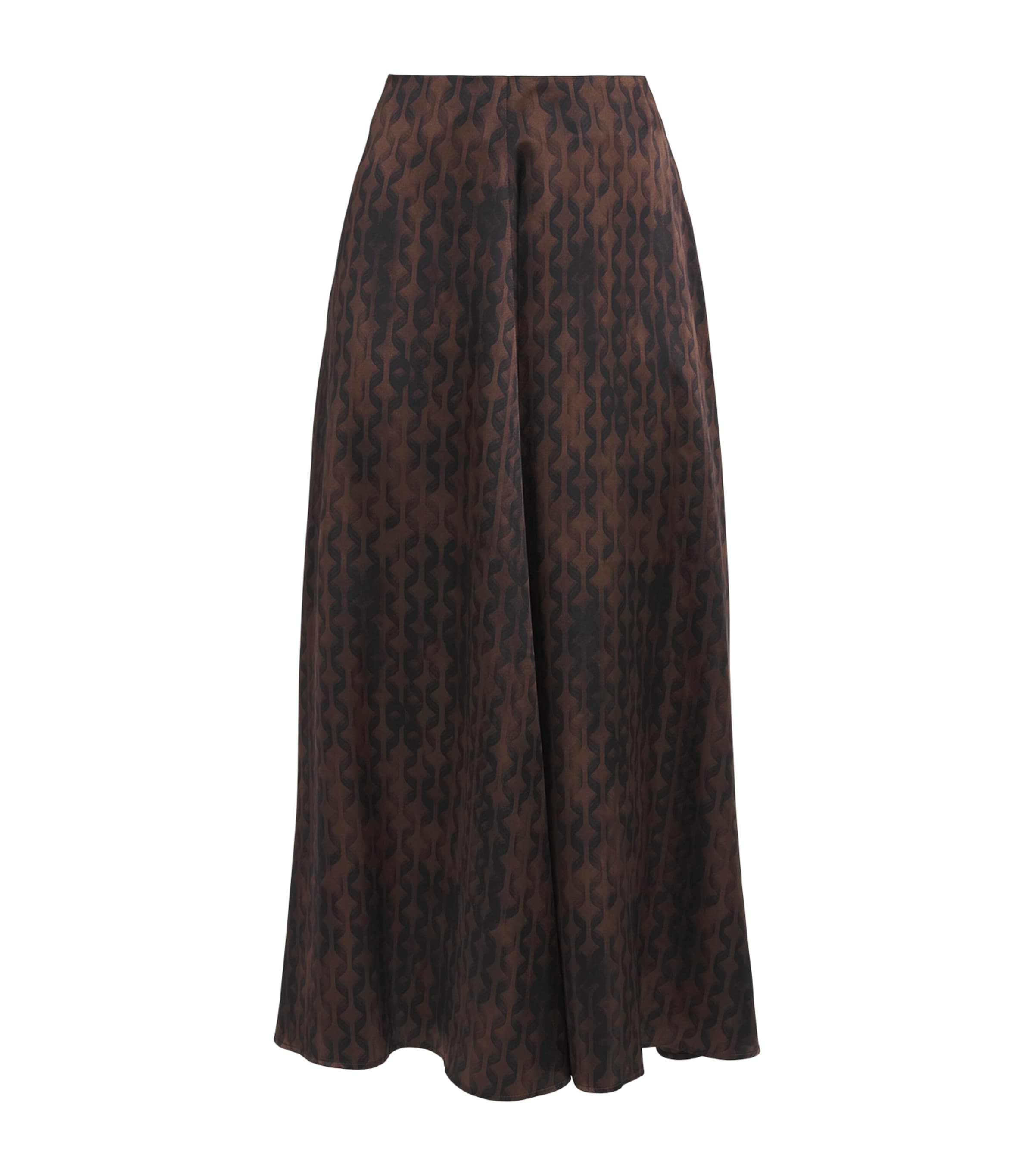 Kiton Womens Silk Geometric Midi Skirt Brown & Black Print Image 1