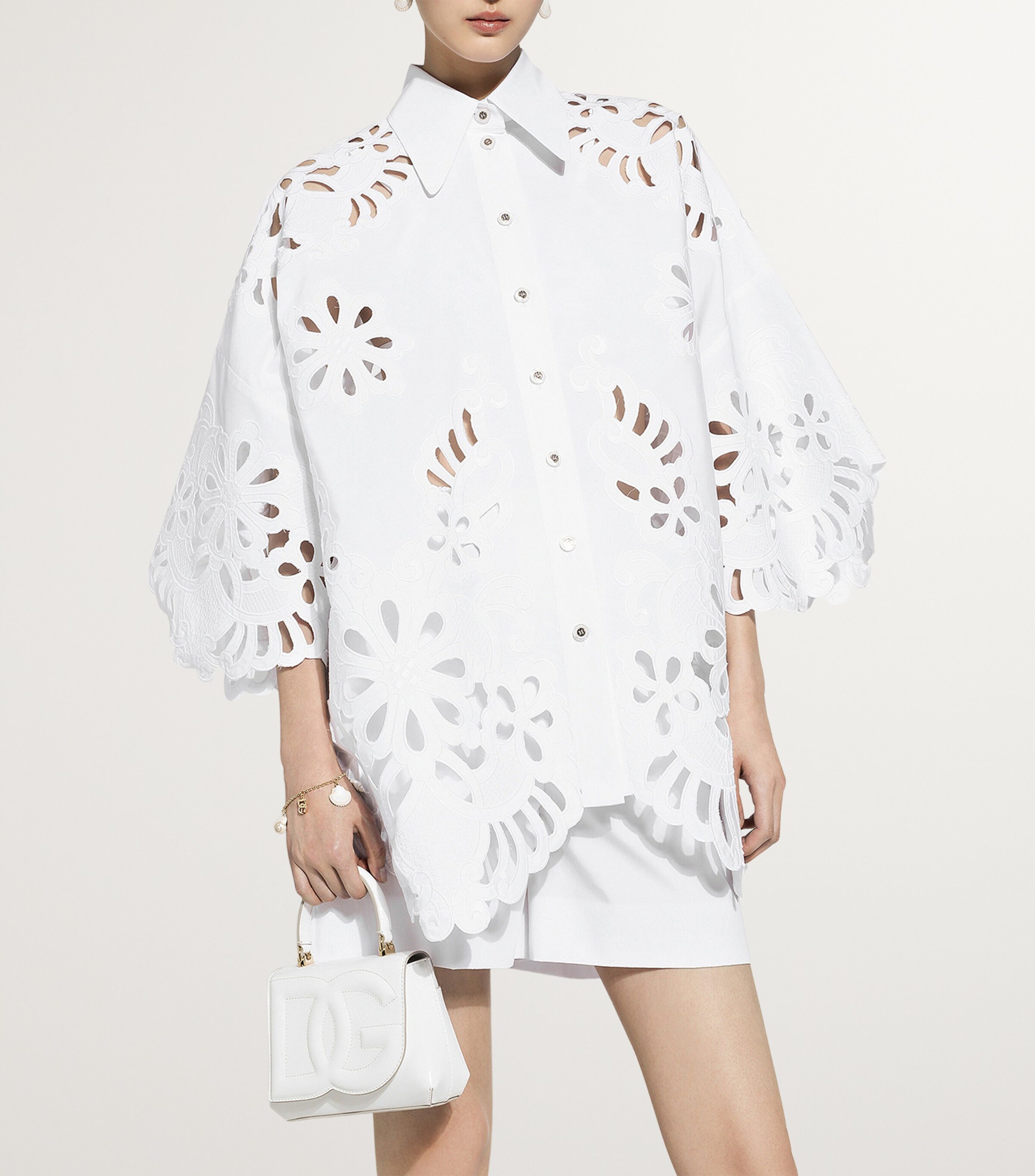Dolce&Gabbana Womens Floral Cut-Out Shirt Optical White Image 4