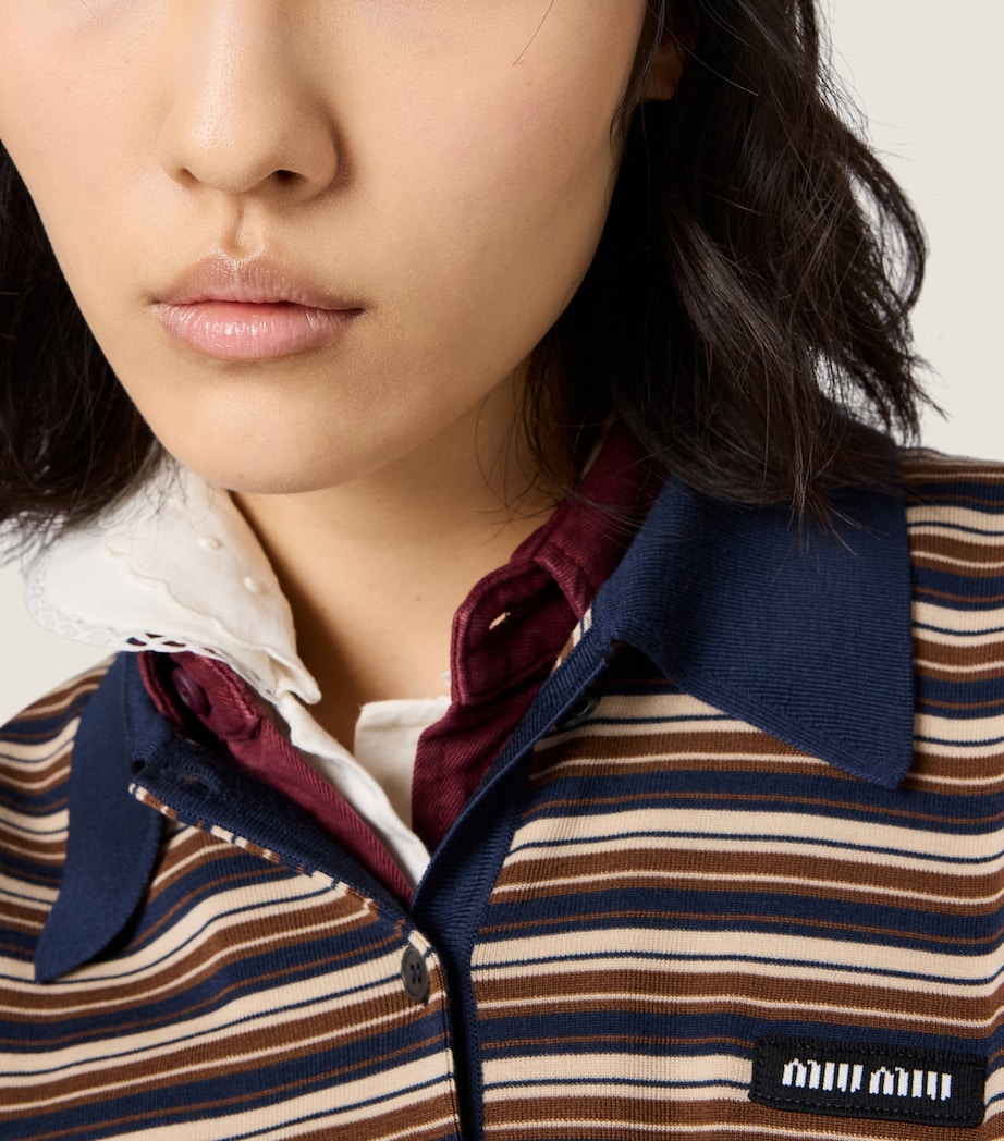 Miu Miu Womens Virgin Wool Stripe Polo Shirt Image 5