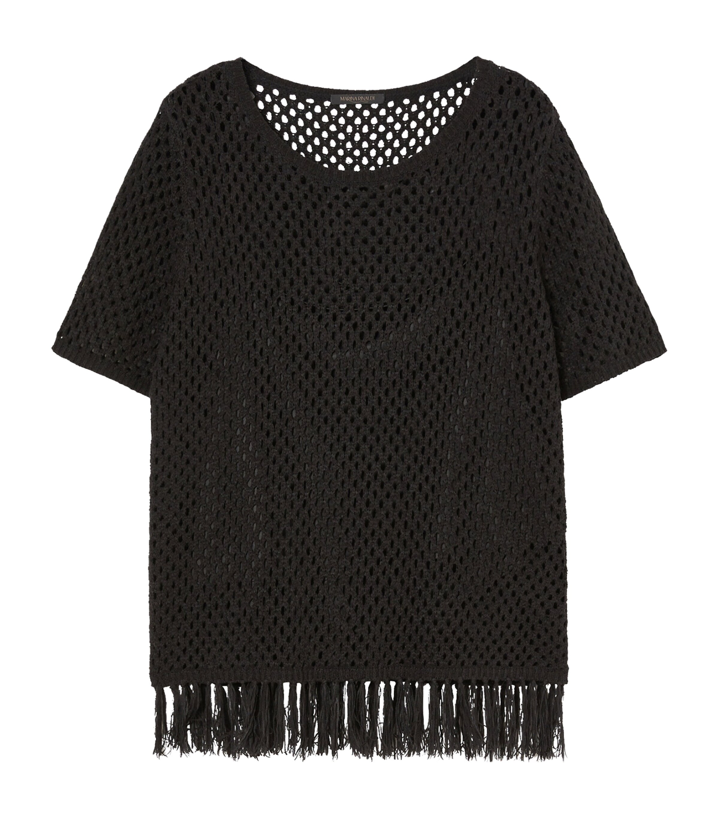 Shop Marina Rinaldi Fringed Knitted T-shirt In Black