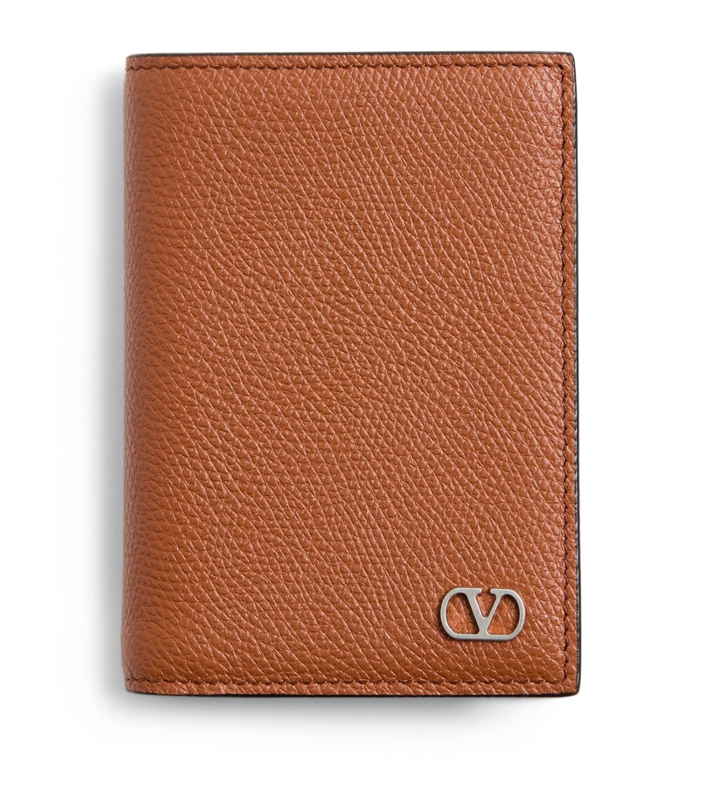 Valentino Leather Vlogo Card Holder In Brown