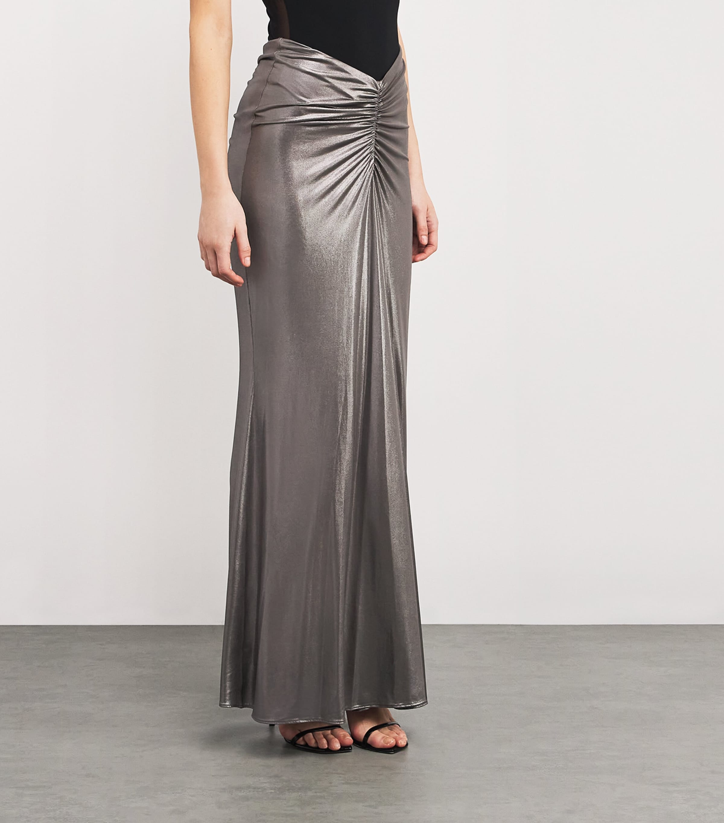 Coated Jersey Ruched Maxi Skirt 043 STEEL Image 3
