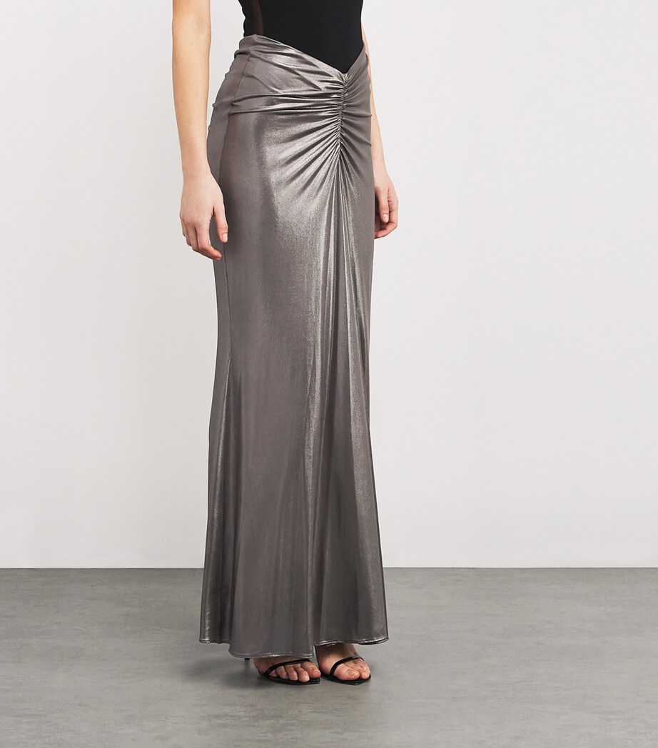 Coated Jersey Ruched Maxi Skirt 043 STEEL Image 3
