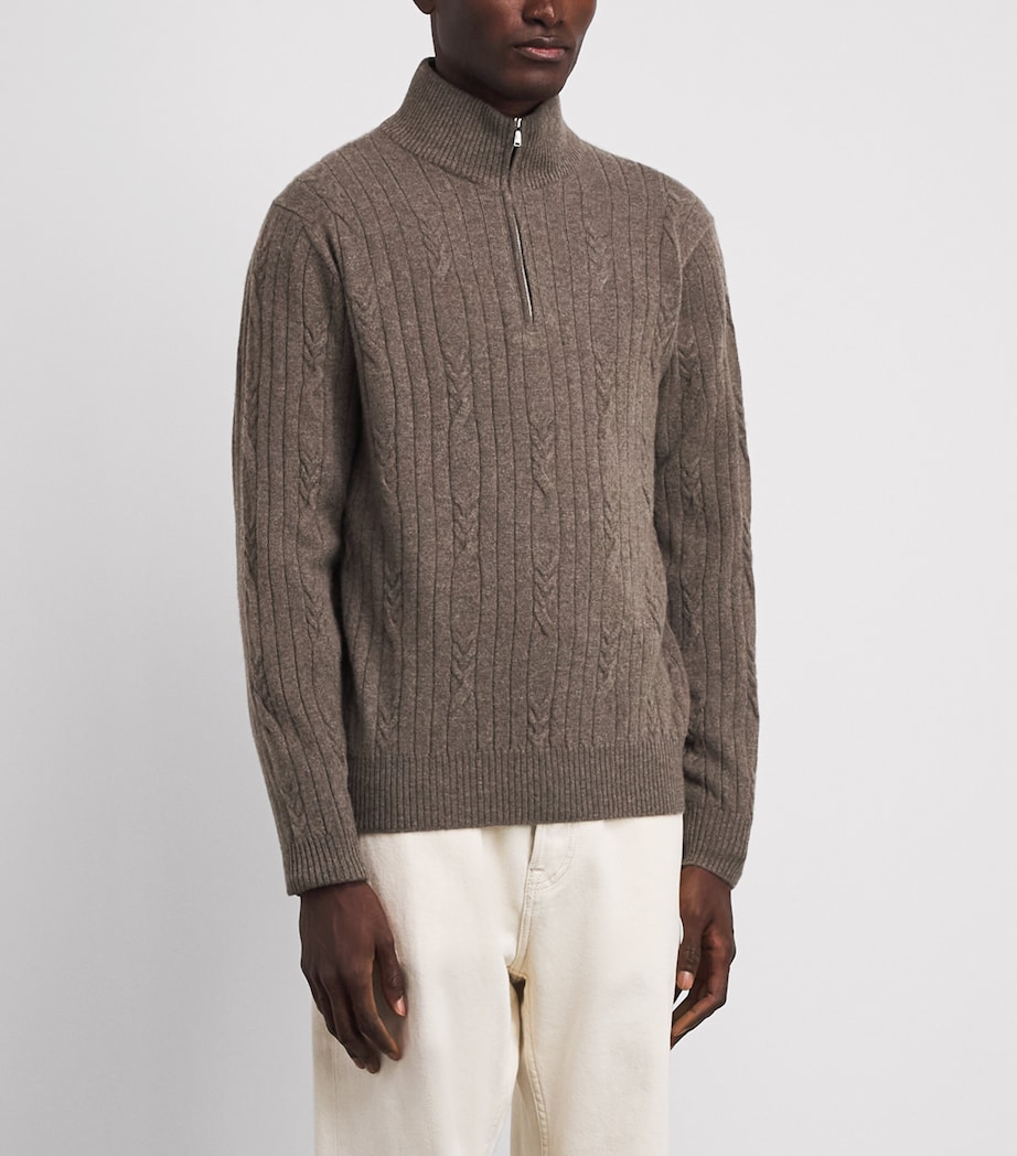 Fioroni Cashmere Mens Cashmere Cable Knit Quarter-Zip Sweatshirt Image 4