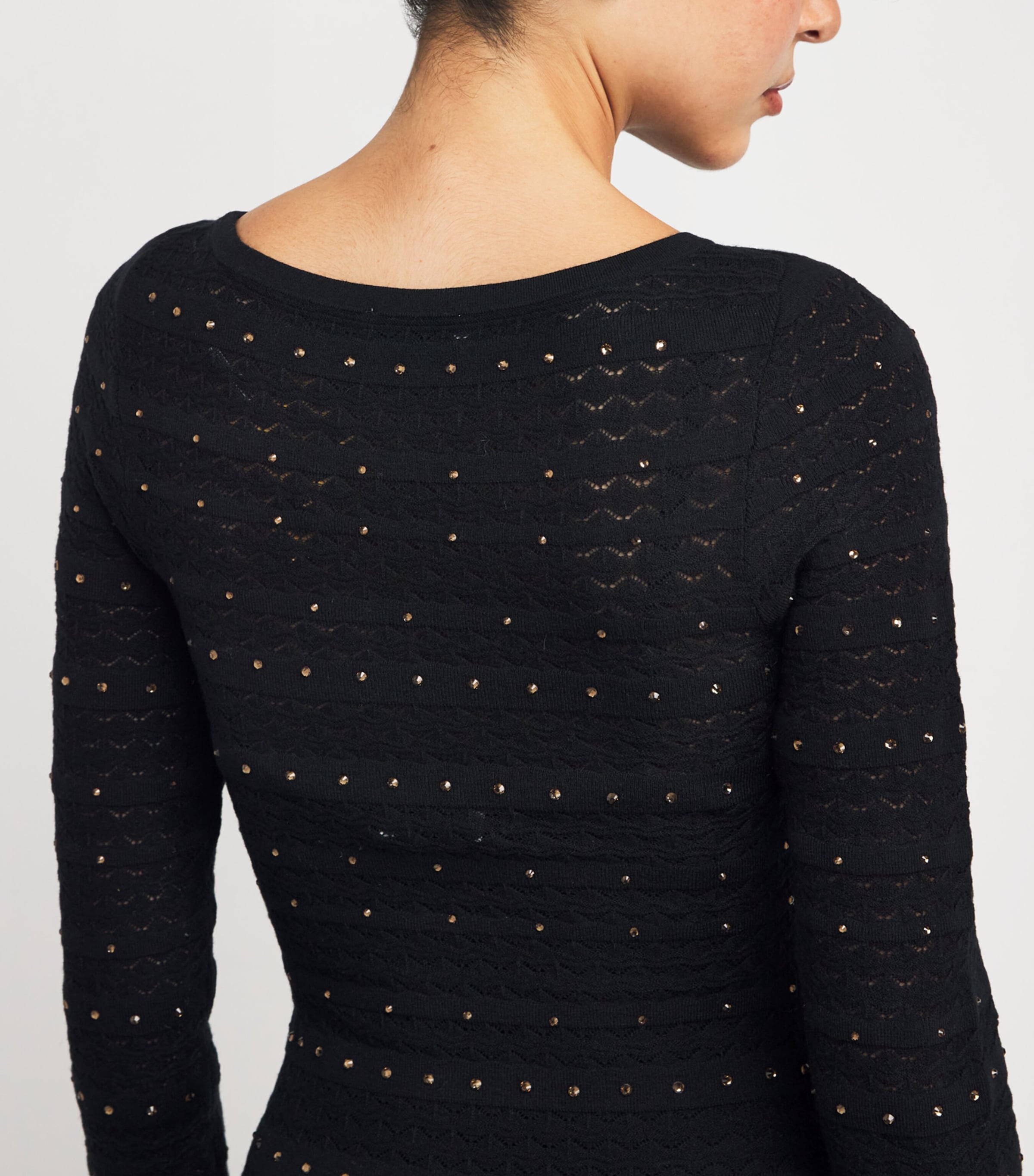 Rhinestone-Embellished Knitted Maxi Dress BLACK Image 4