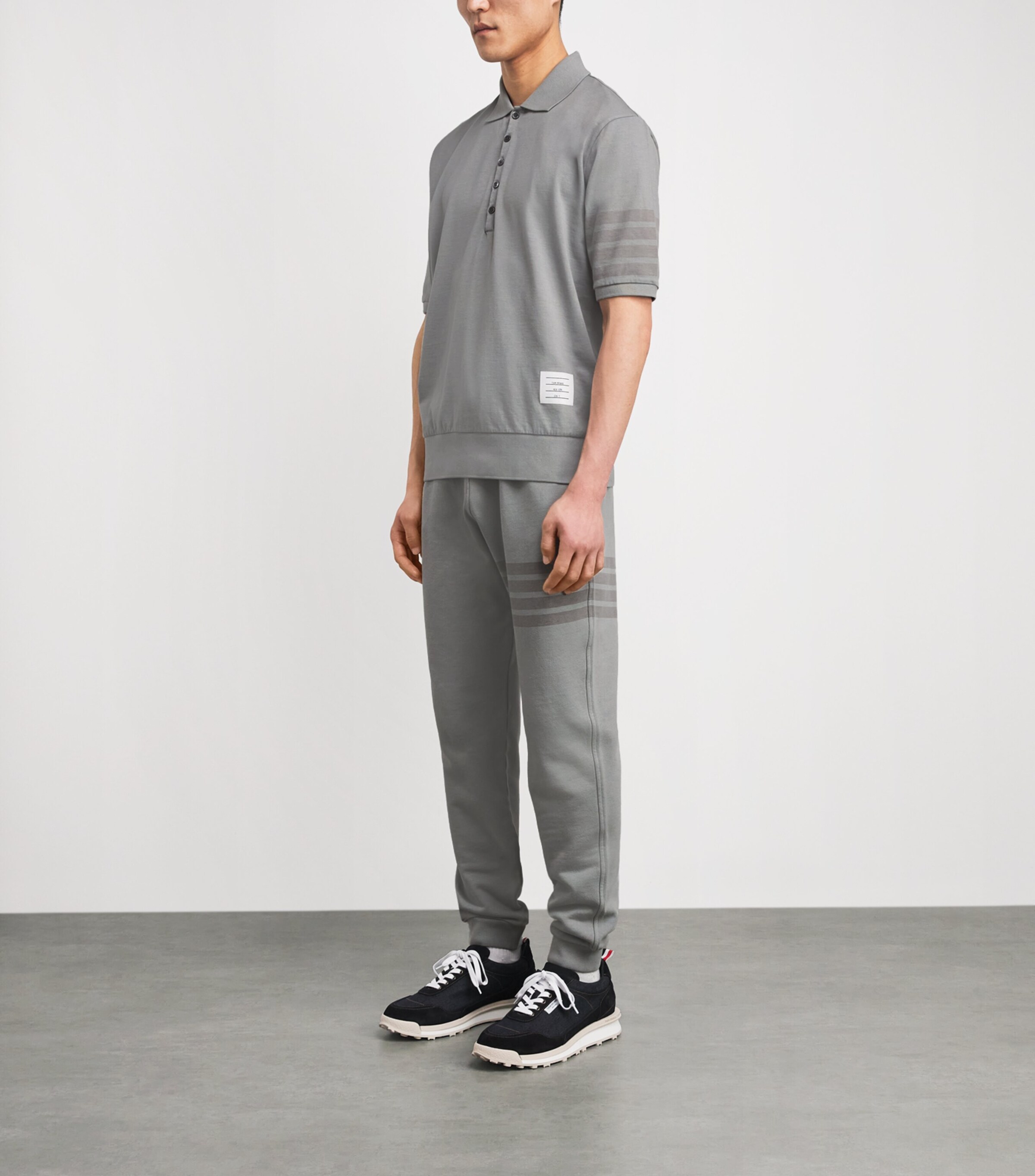 Thom Browne Mens Cotton 4-Bar Polo Shirt Lt Grey Image 2
