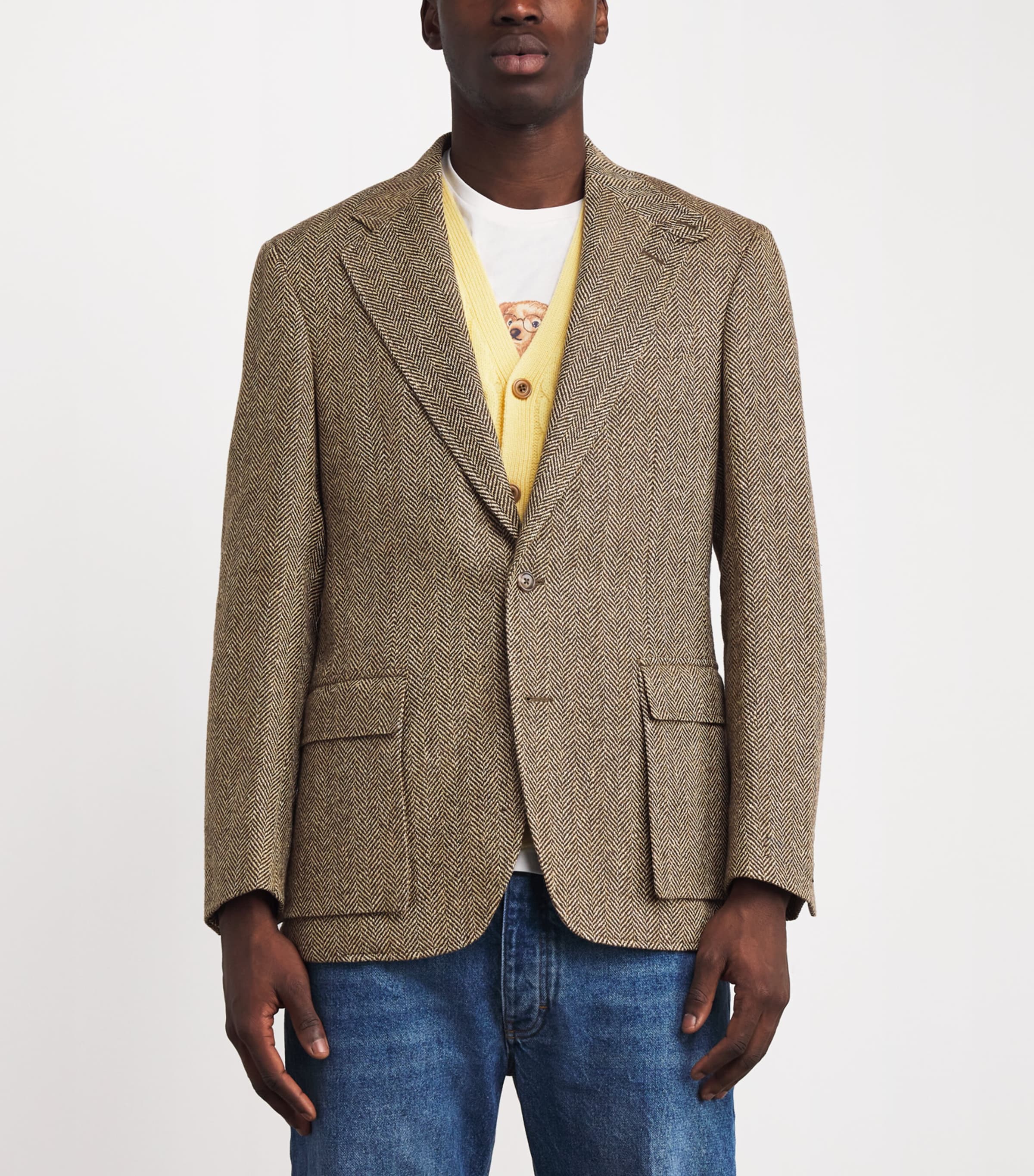 Linen-Blend Tailored Herringbone Blazer CREAM LACE Image 3
