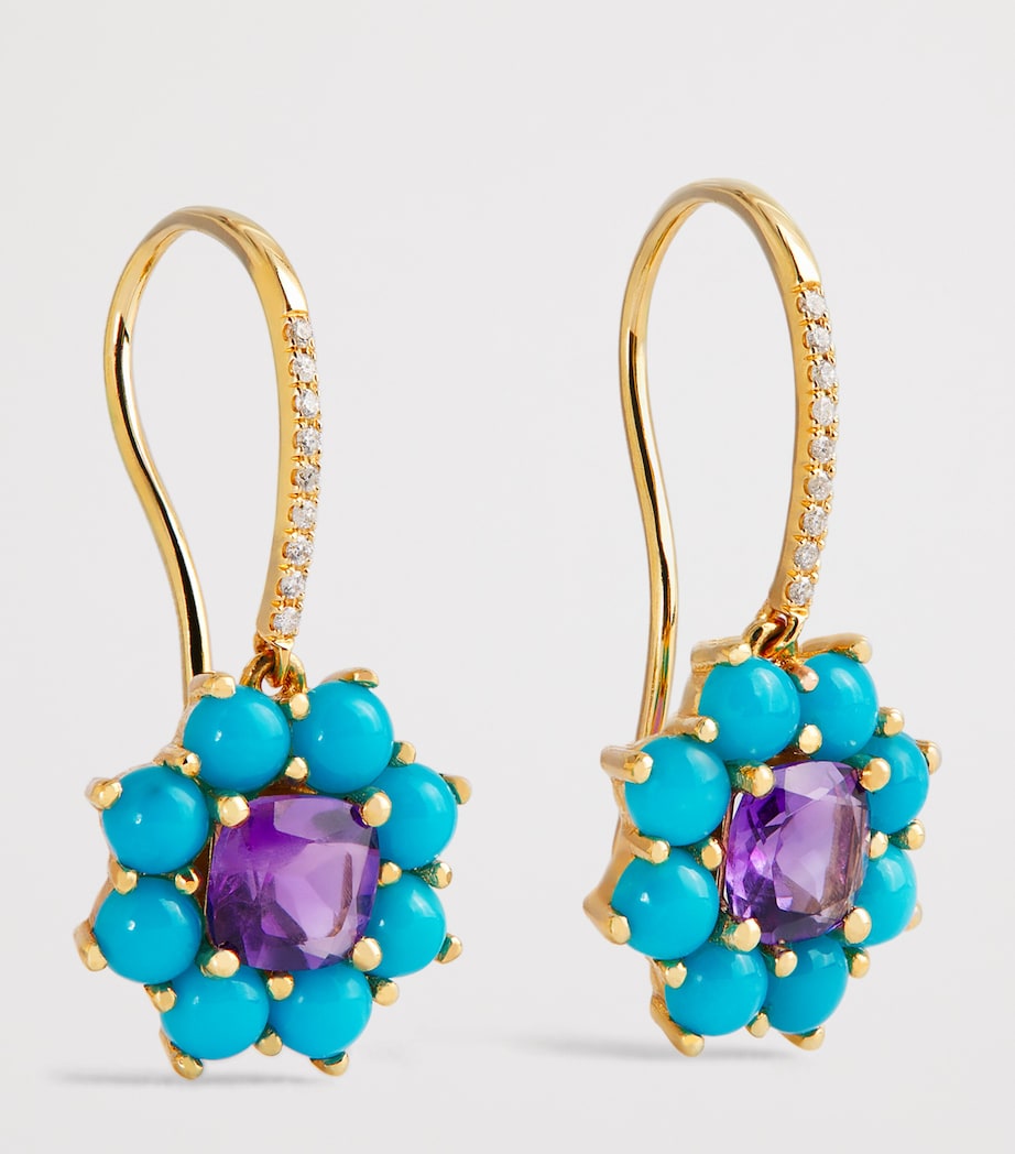 Yellow Gold, Diamond and Gemstone Flower Drop Earrings YELLOW GOLD Image 3