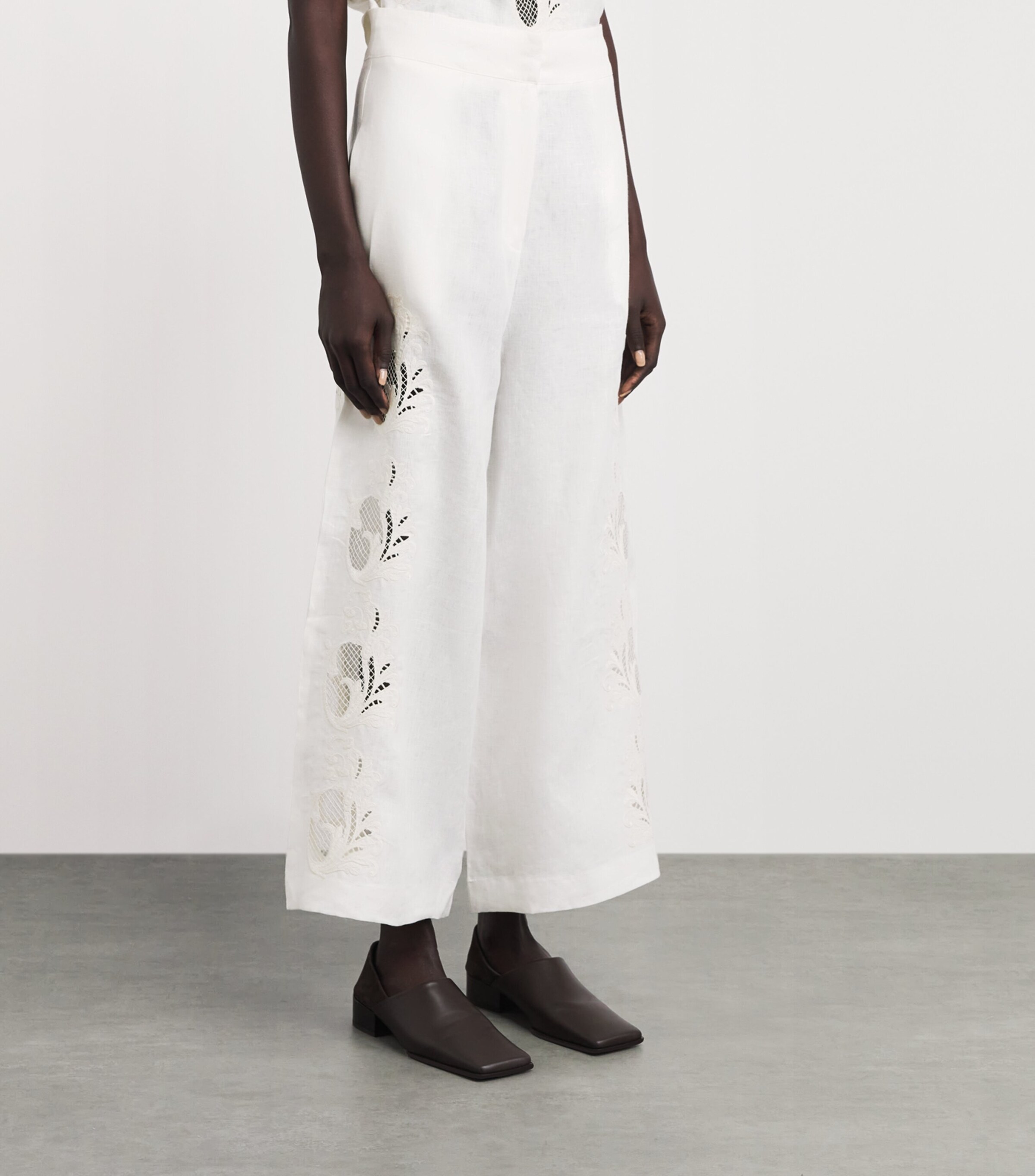 LUG VON SIGA Womens Linen Maria Wide-Leg Trousers Offwhite Image 4