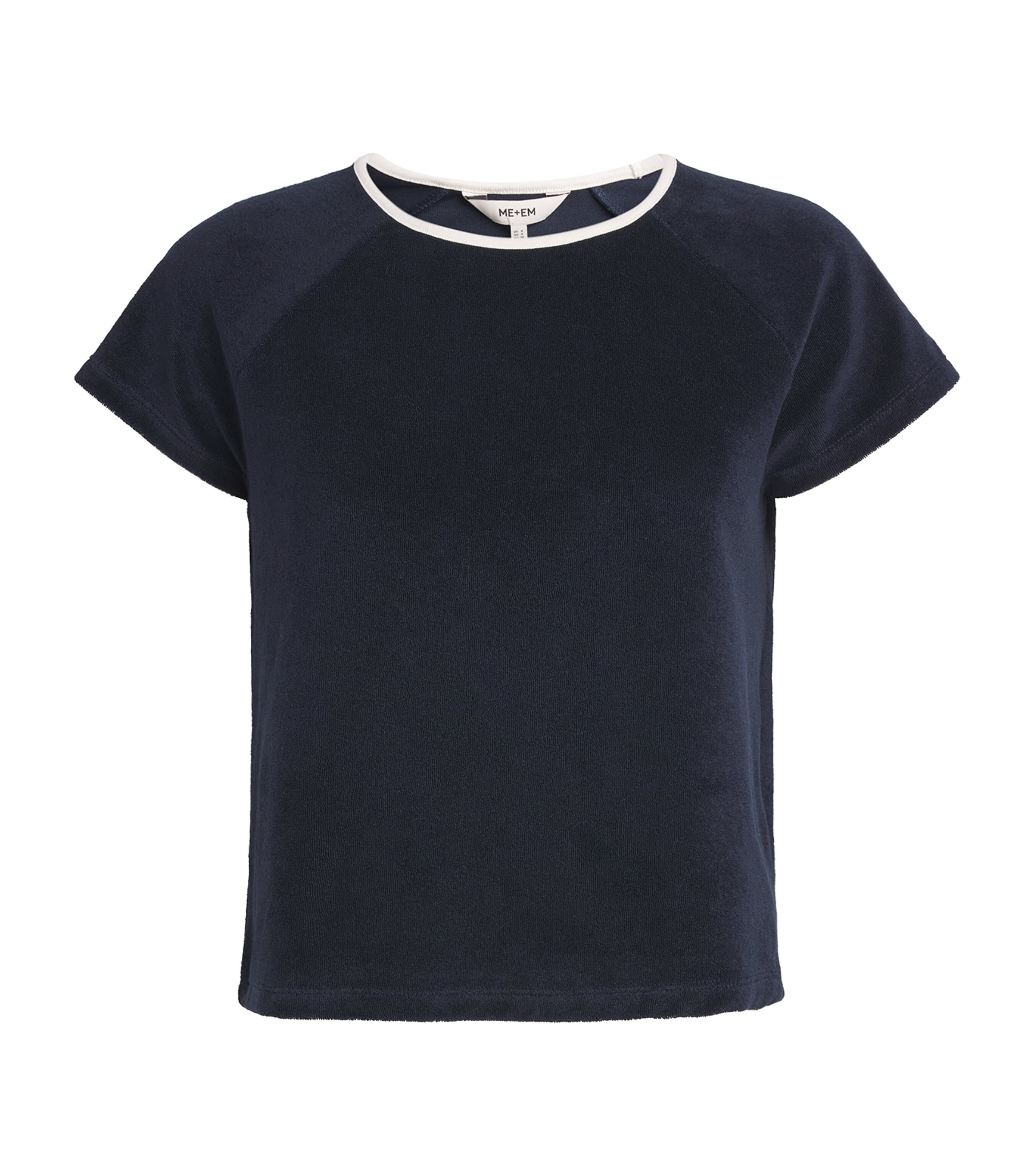 ME+EM Womens Organic Cotton-Blend Terry Baby T-Shirt Navy/cream Image 1