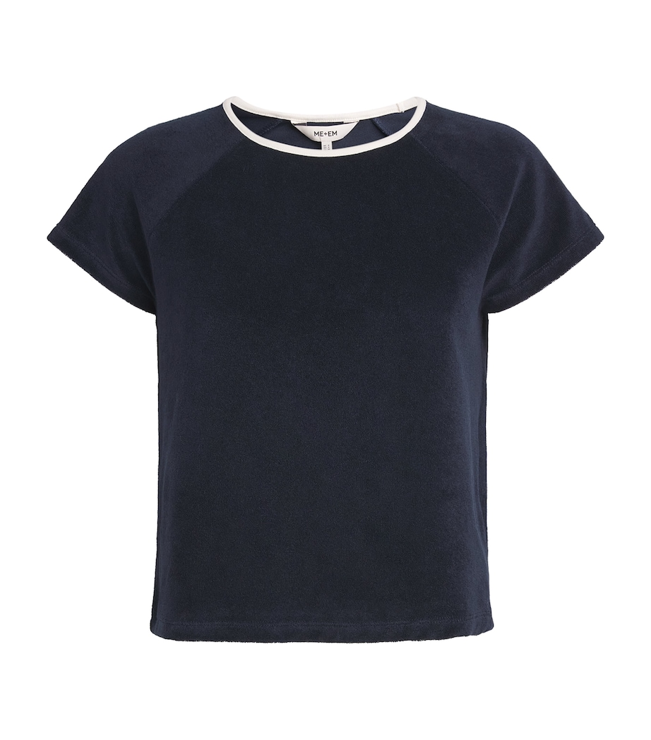 ME+EM Womens Organic Cotton-Blend Terry Baby T-Shirt Navy/cream Image 1