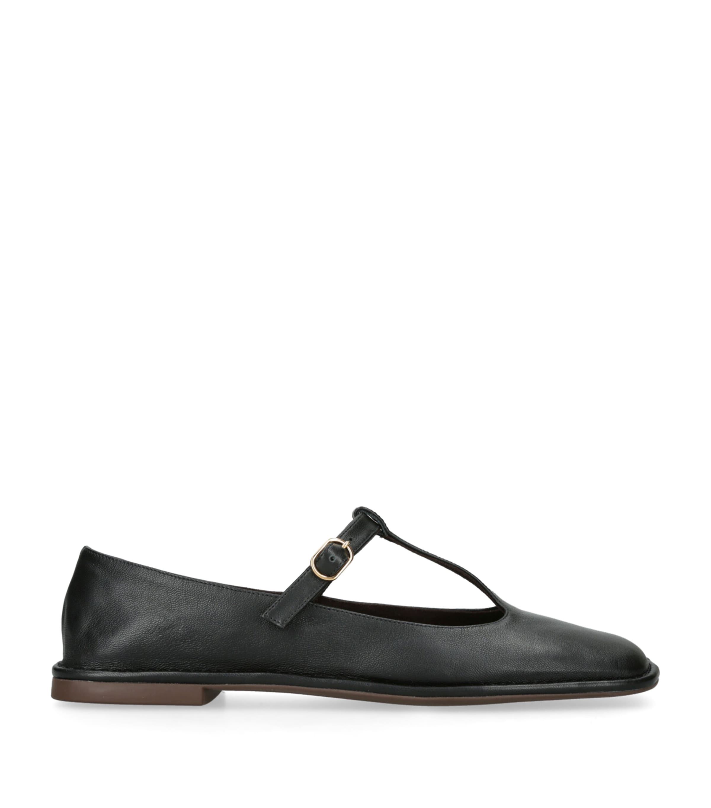 The Row Black Square T-strap Ballerina Flats In Black