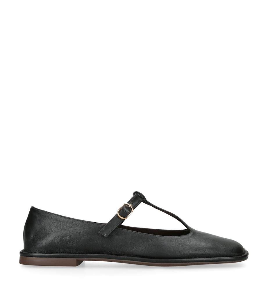 The Row Square T-Strap Leather Flats Black Image 1